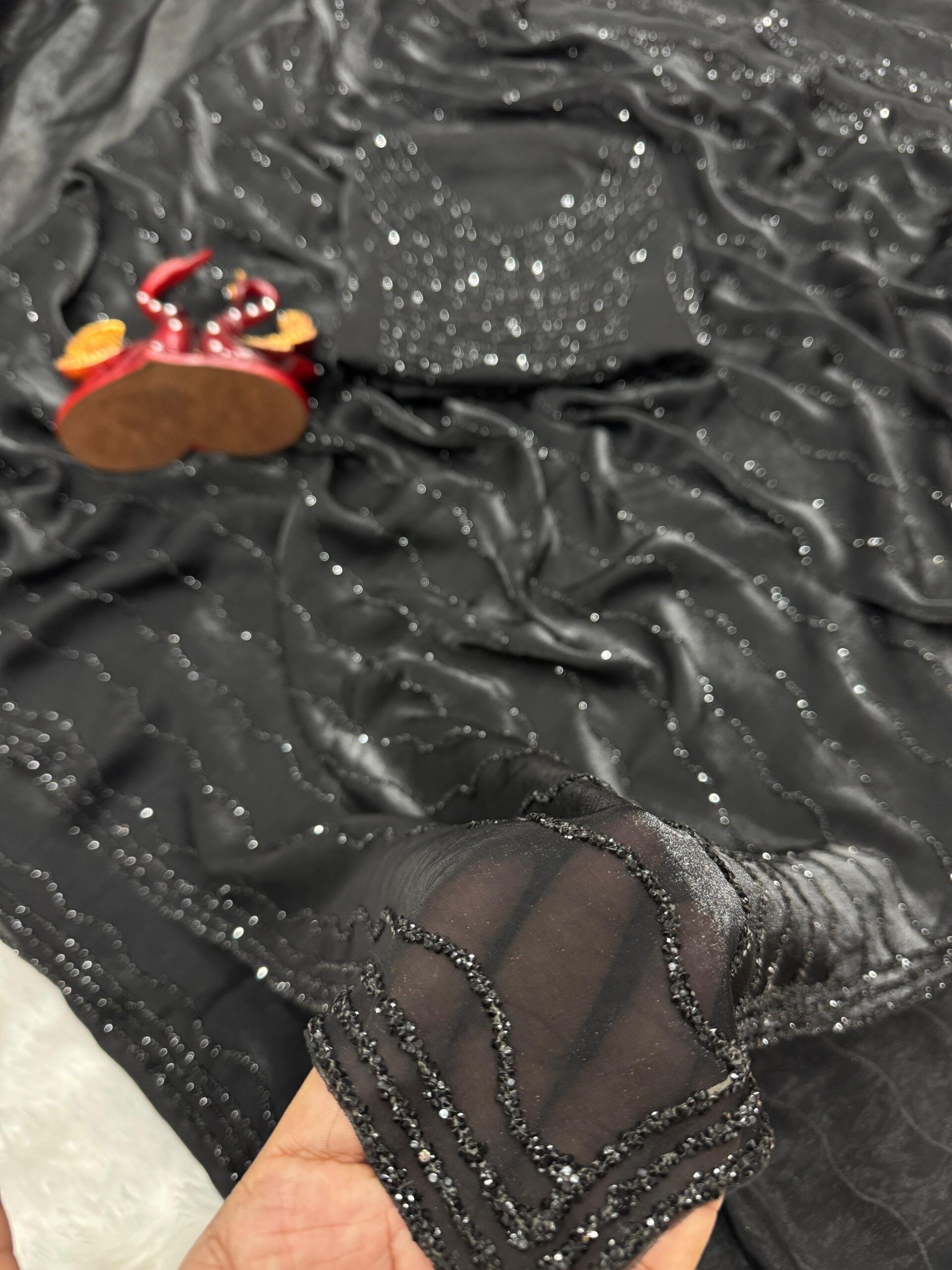 Soft Space Silk Diamond Work Wedding Saree (3)