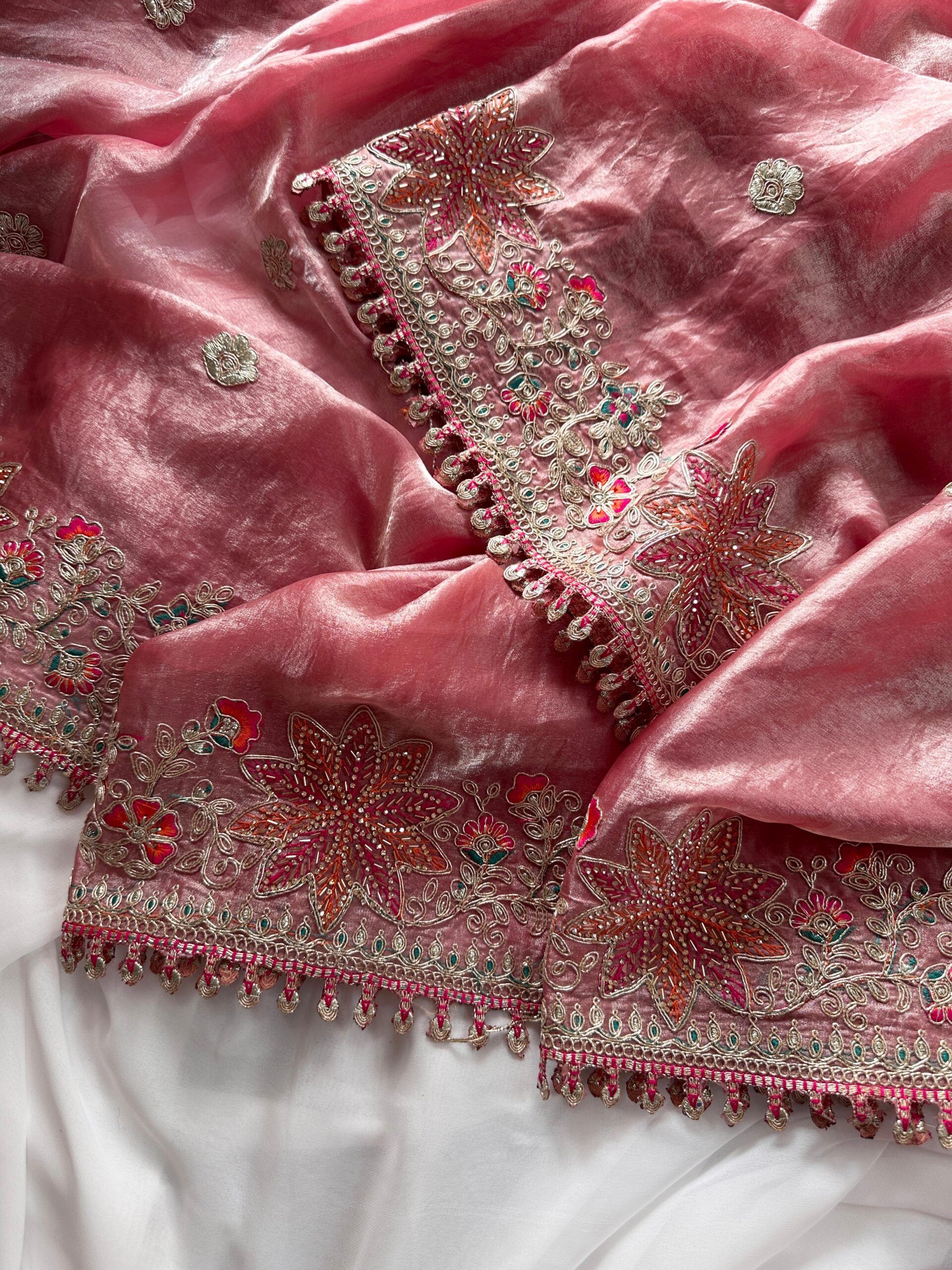 Fandy Sattin Silk Saree With Floral Border (12)