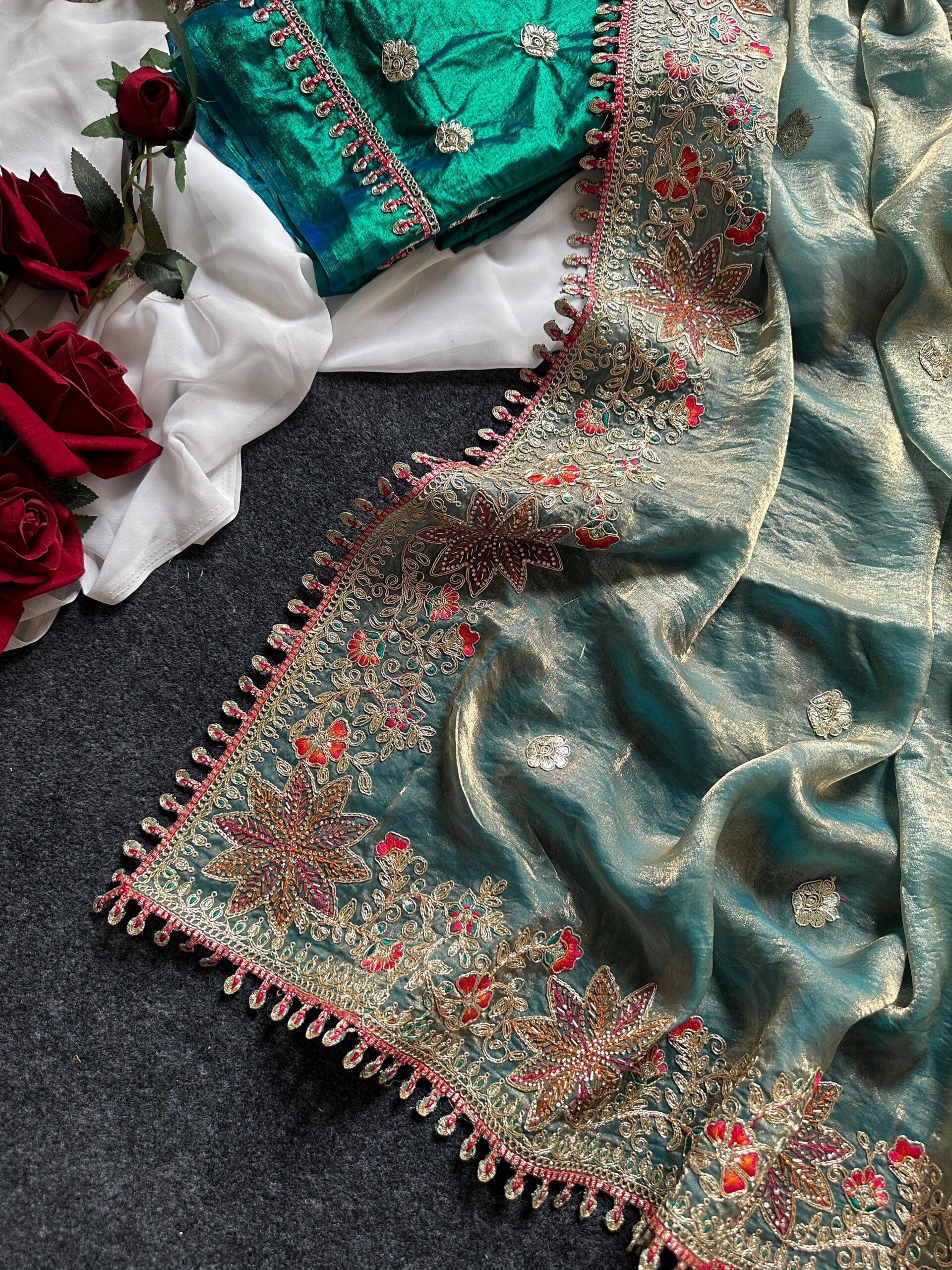 Fandy Sattin Silk Saree With Floral Border (17)