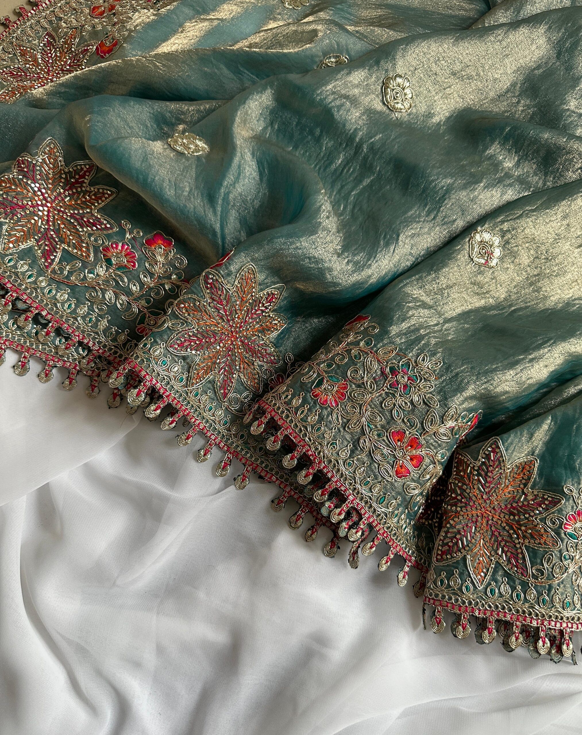 Fandy Sattin Silk Saree With Floral Border (18)