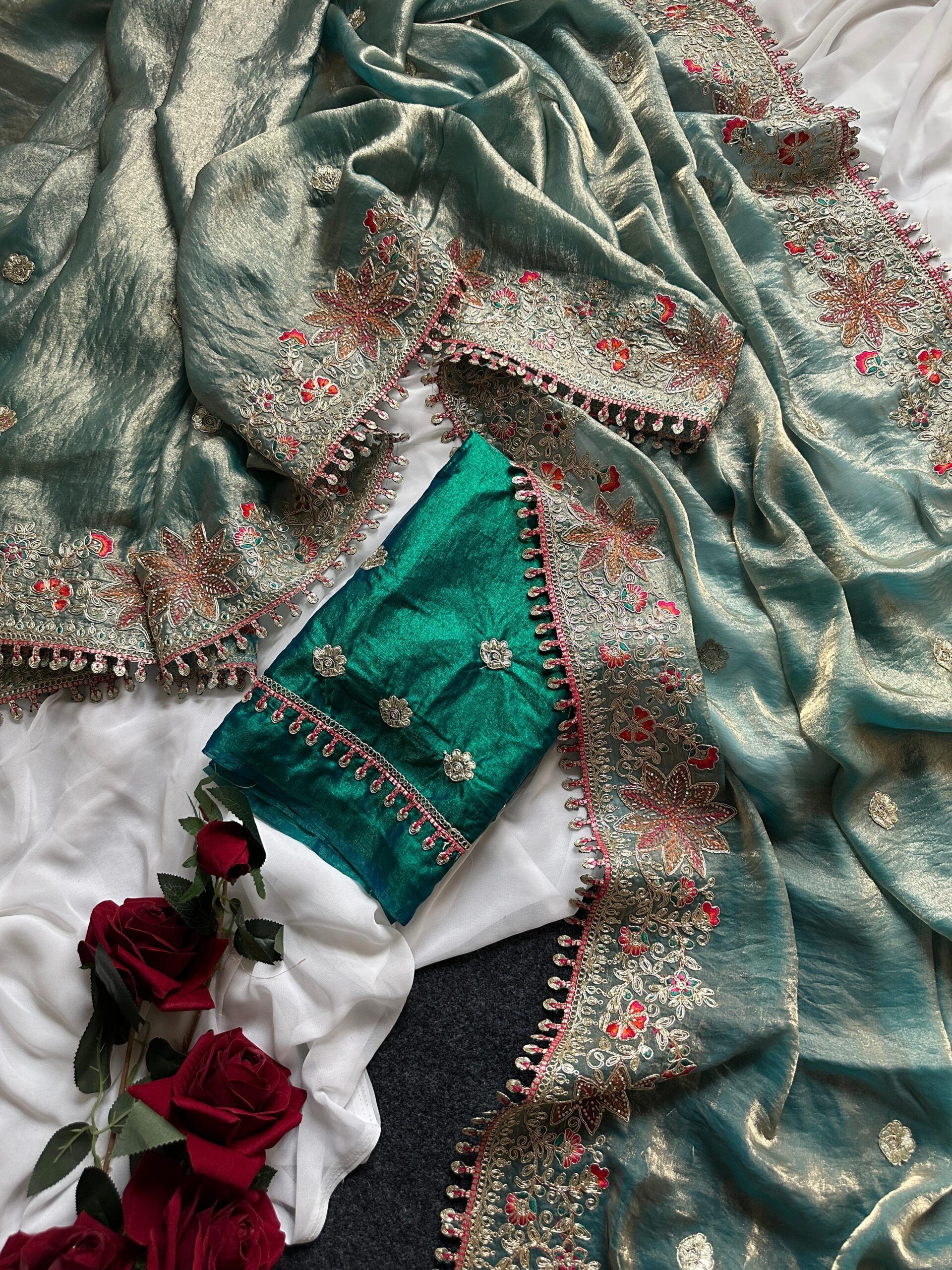 Fandy Sattin Silk Saree With Floral Border (19)