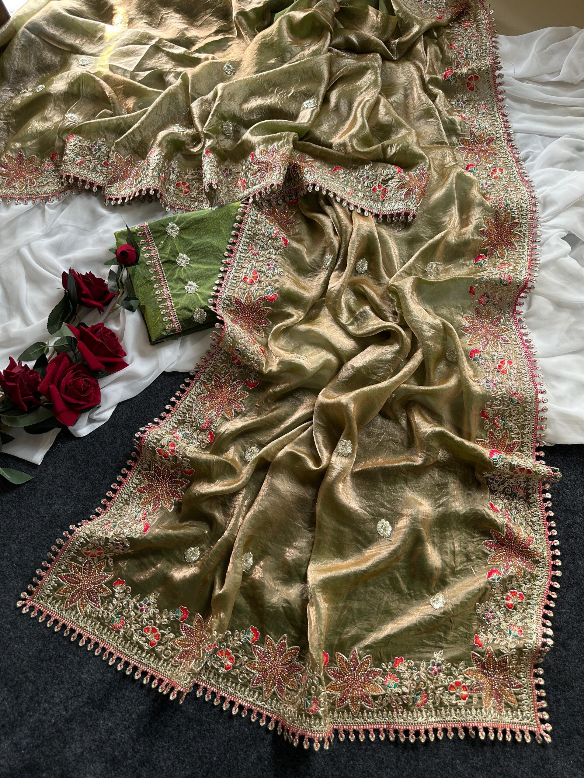 Fandy Sattin Silk Saree With Floral Border (2)