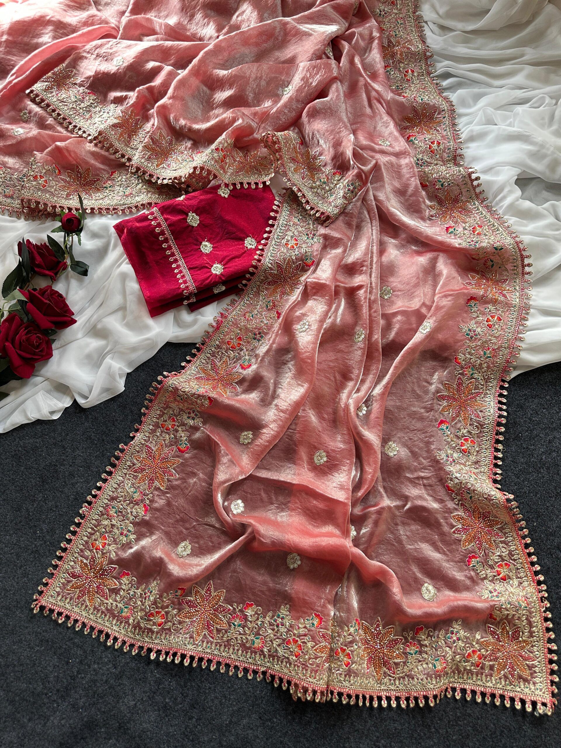 Fandy Sattin Silk Saree With Floral Border (20)