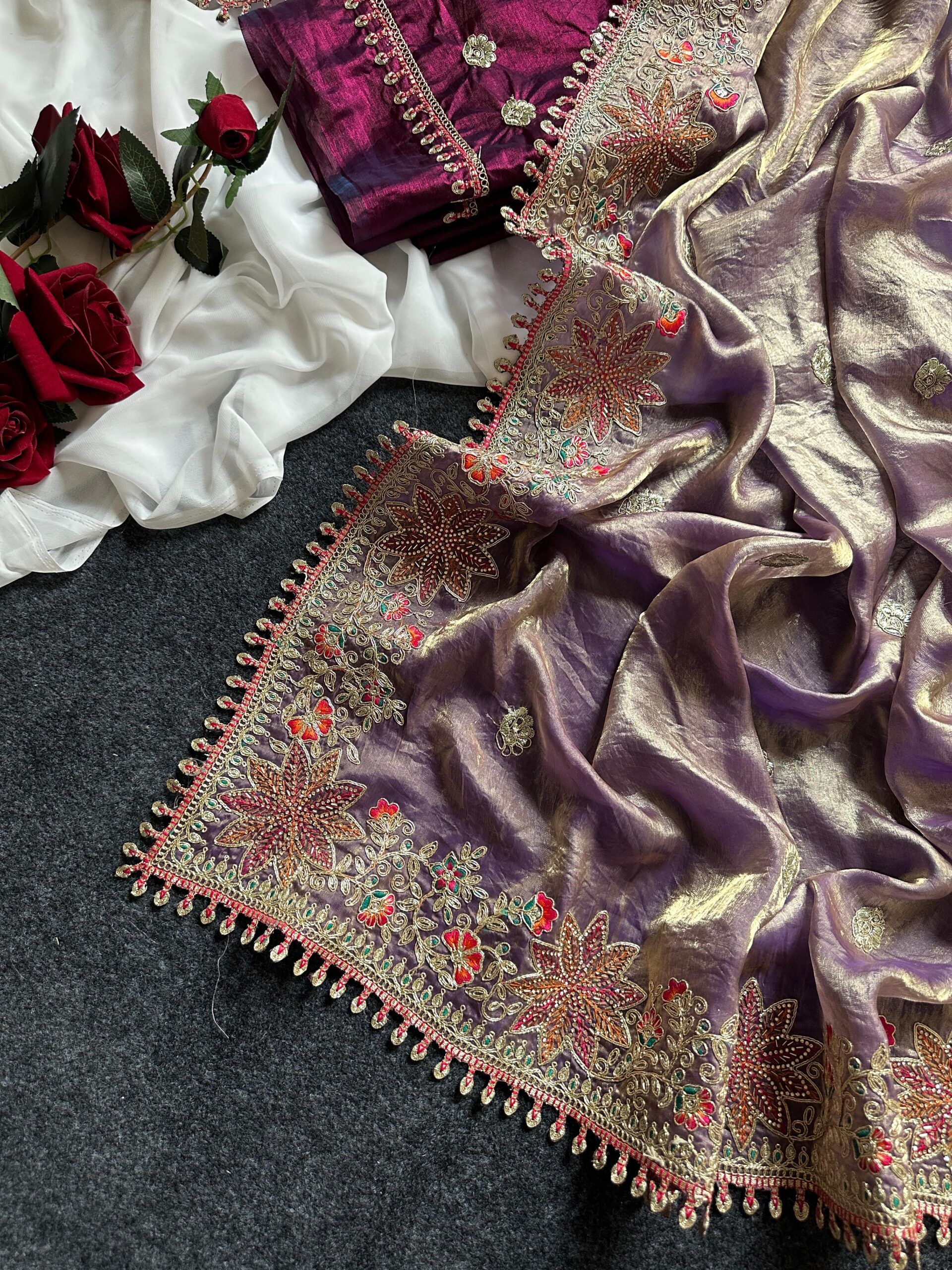 Fandy Sattin Silk Saree With Floral Border (22)