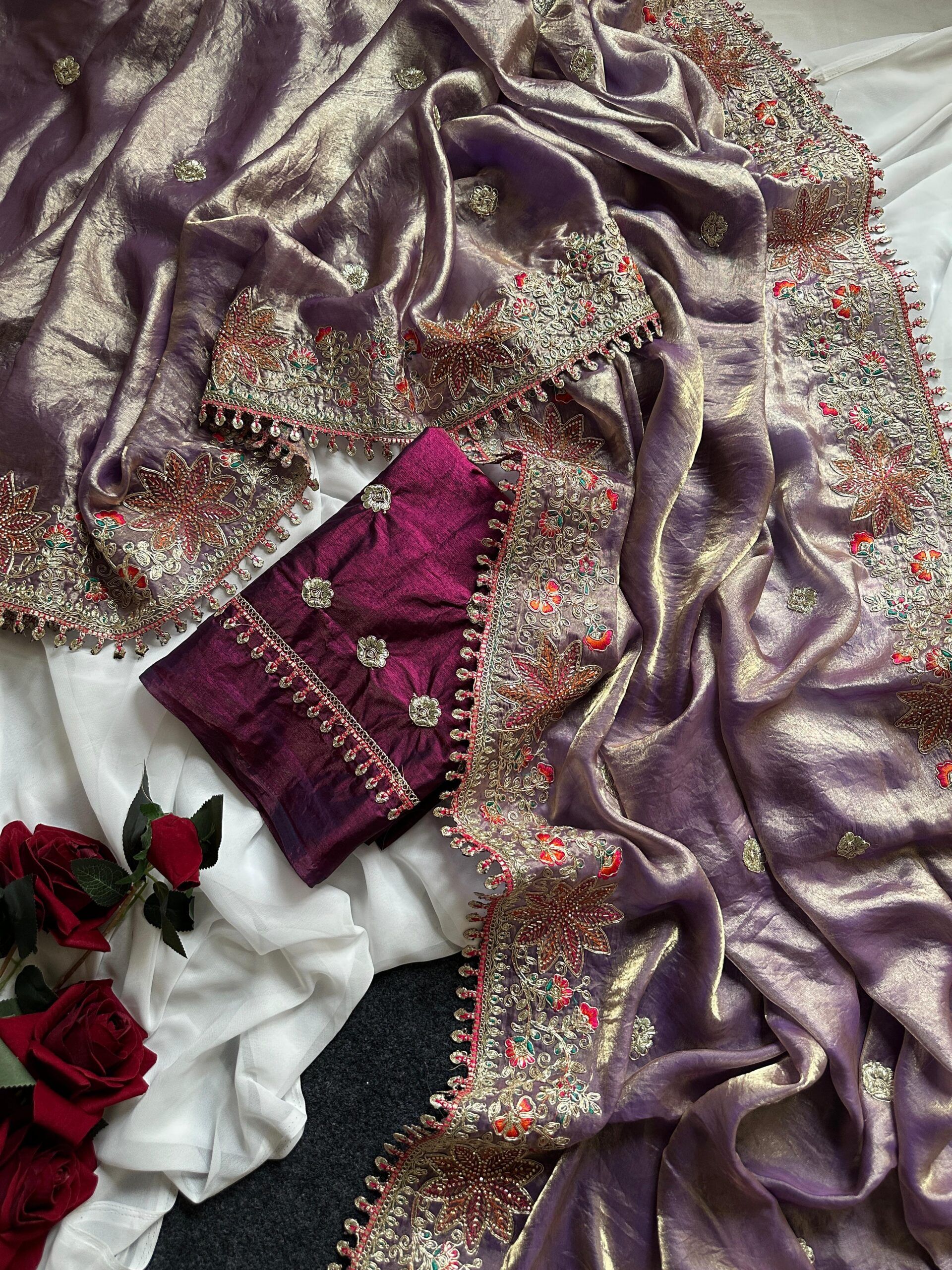 Fandy Sattin Silk Saree With Floral Border (24)