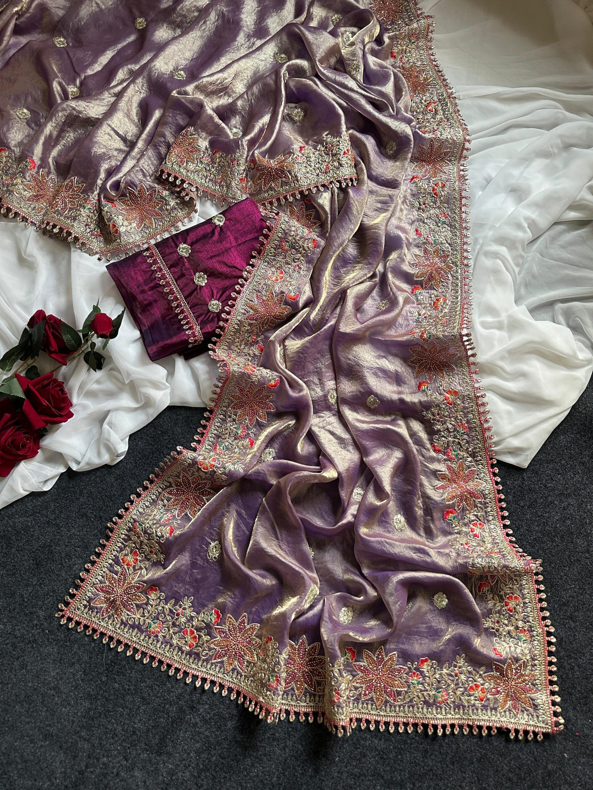 Fandy Sattin Silk Saree With Floral Border (26)