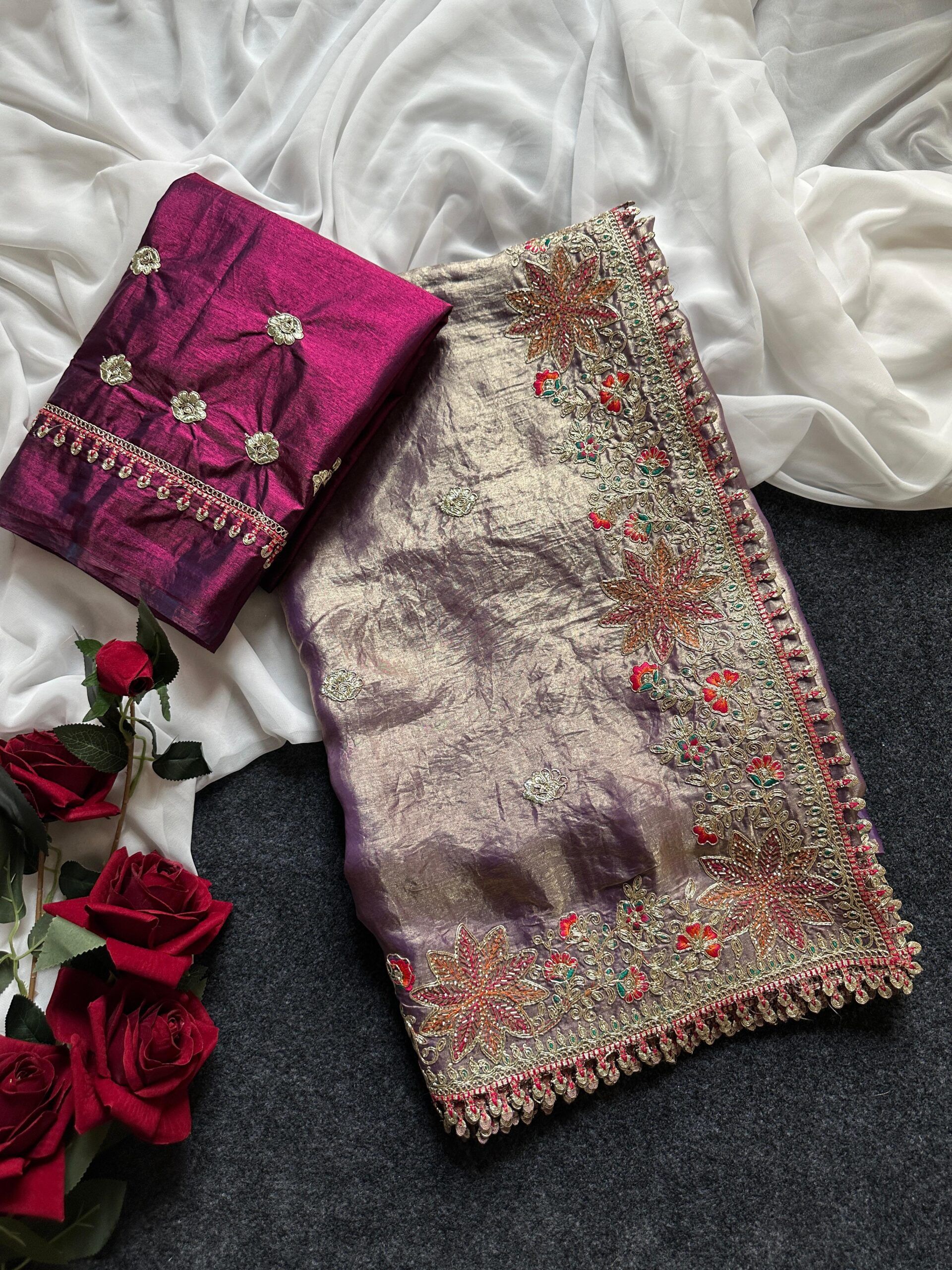 Fandy Sattin Silk Saree With Floral Border (27)