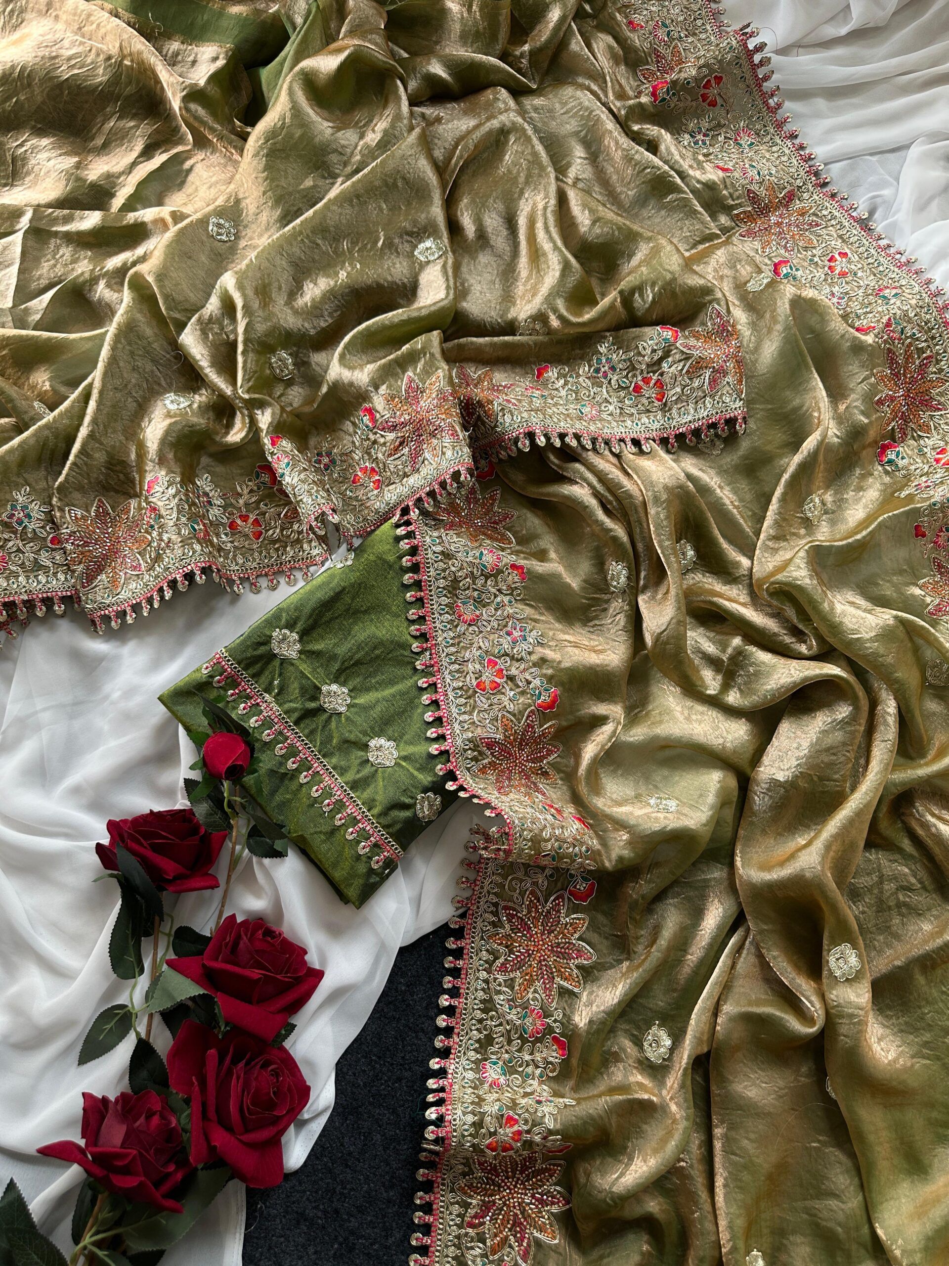 Fandy Sattin Silk Saree With Floral Border (3)