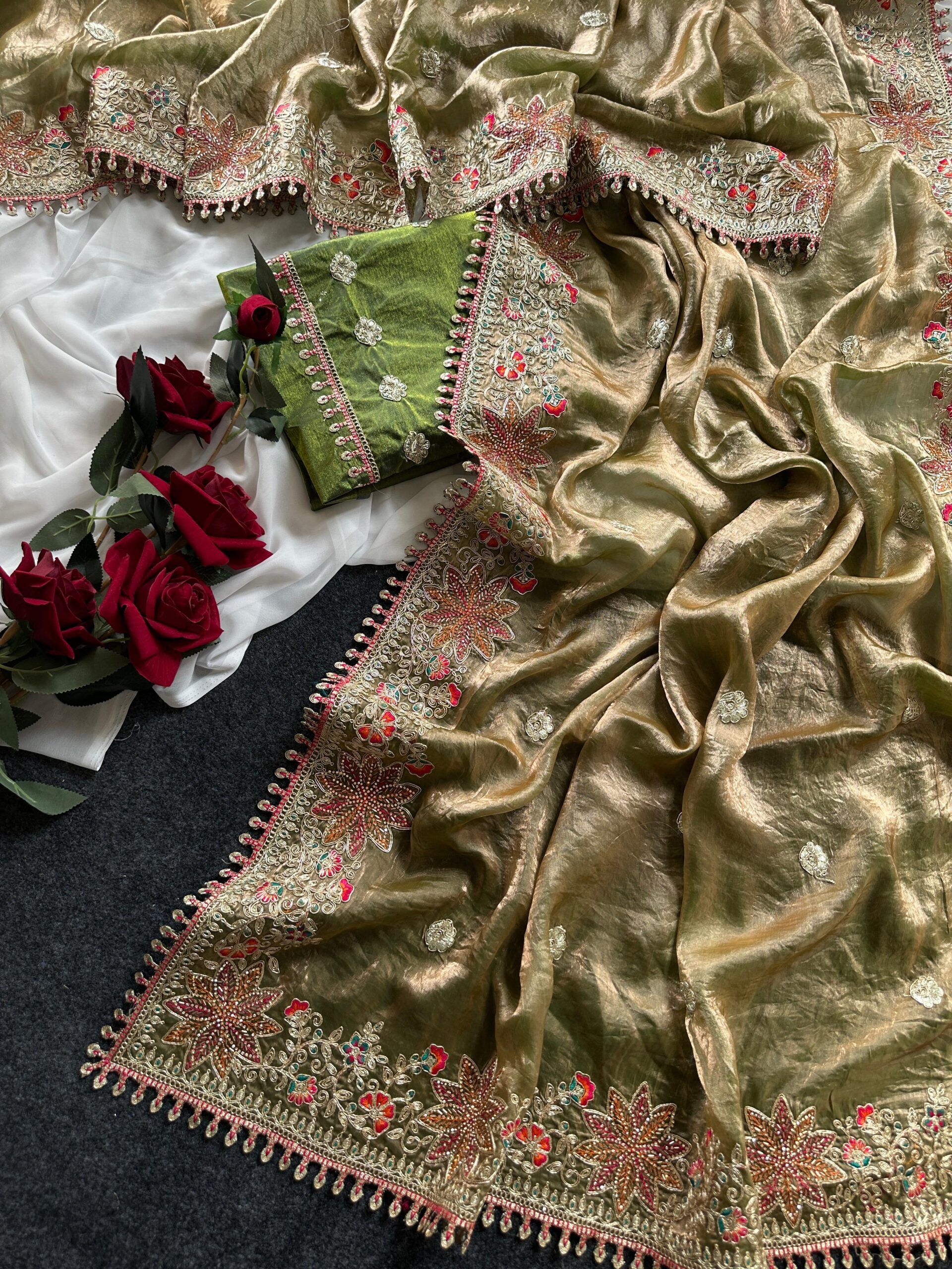 Fandy Sattin Silk Saree With Floral Border (4)