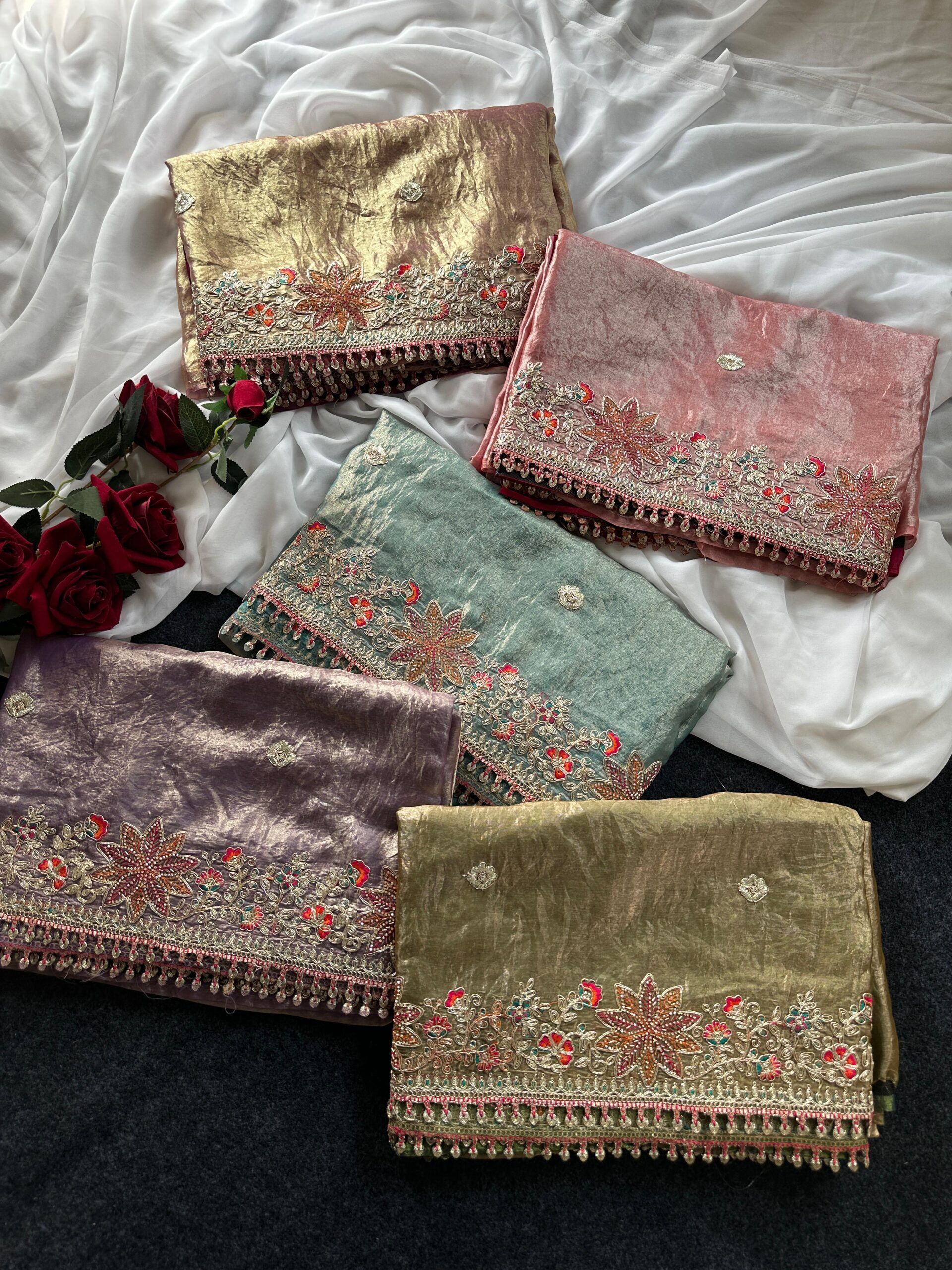 Fandy Sattin Silk Saree With Floral Border (6)