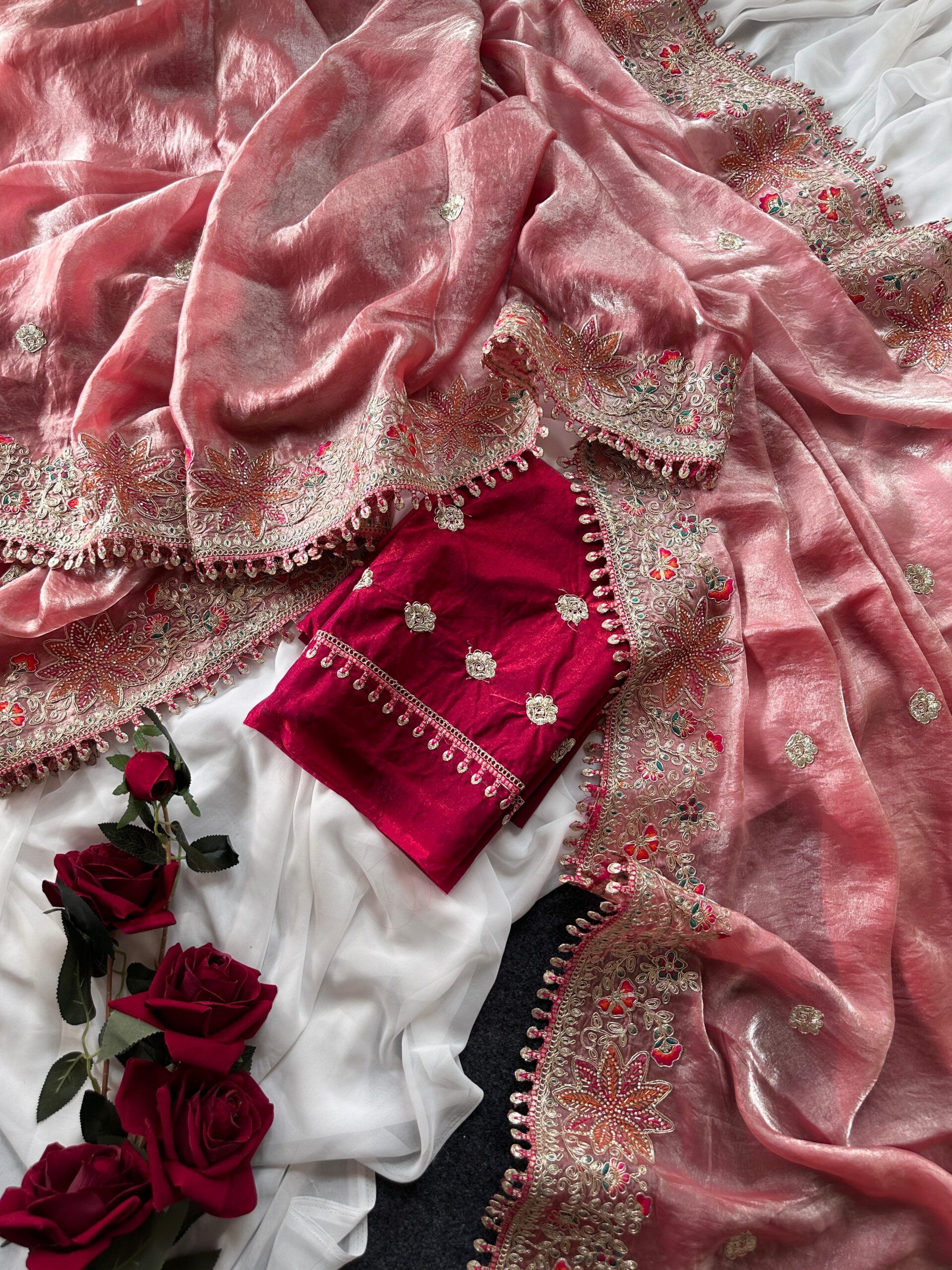 Fandy Sattin Silk Saree With Floral Border (8)