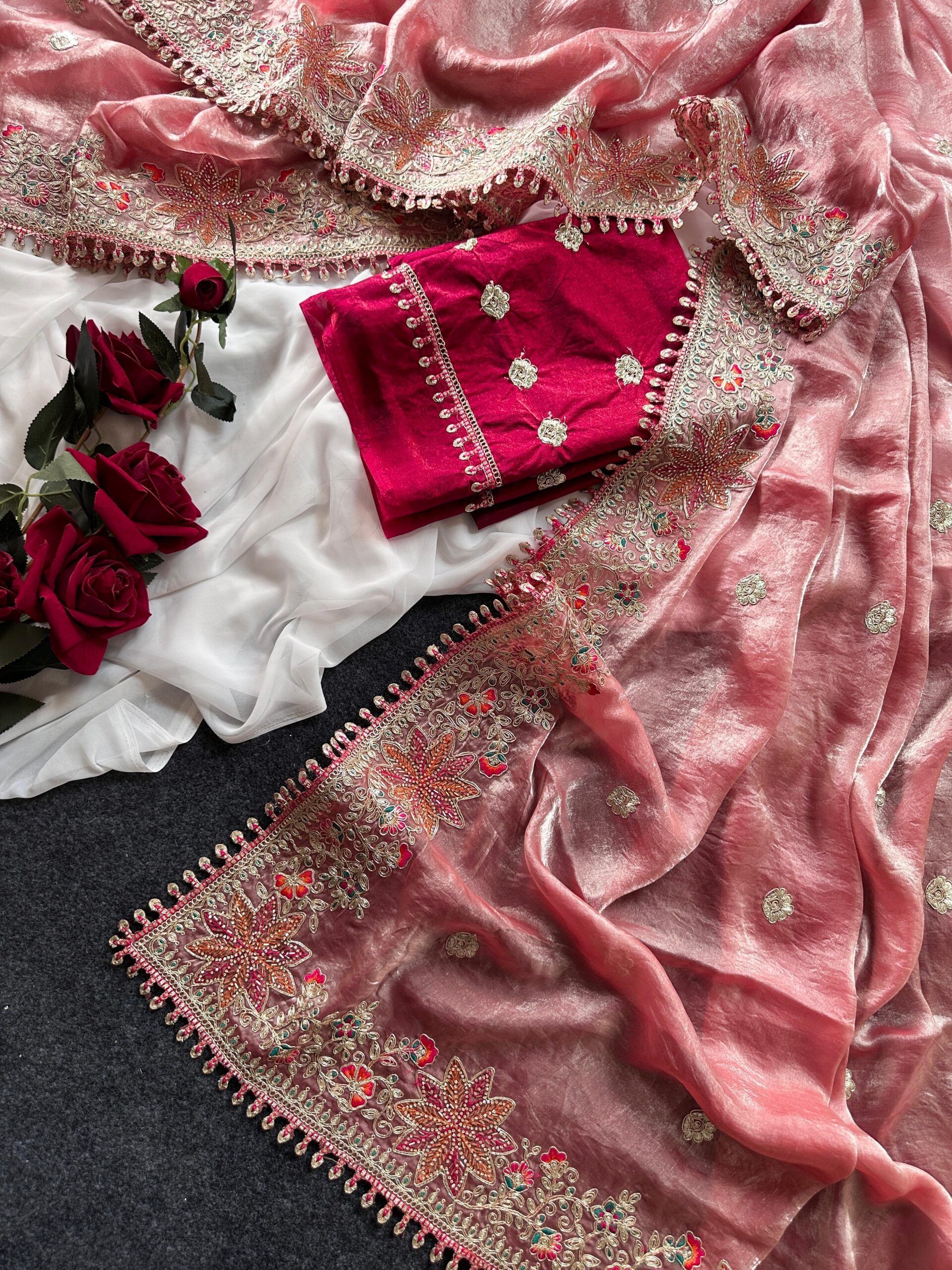 Fandy Sattin Silk Saree With Floral Border (9)