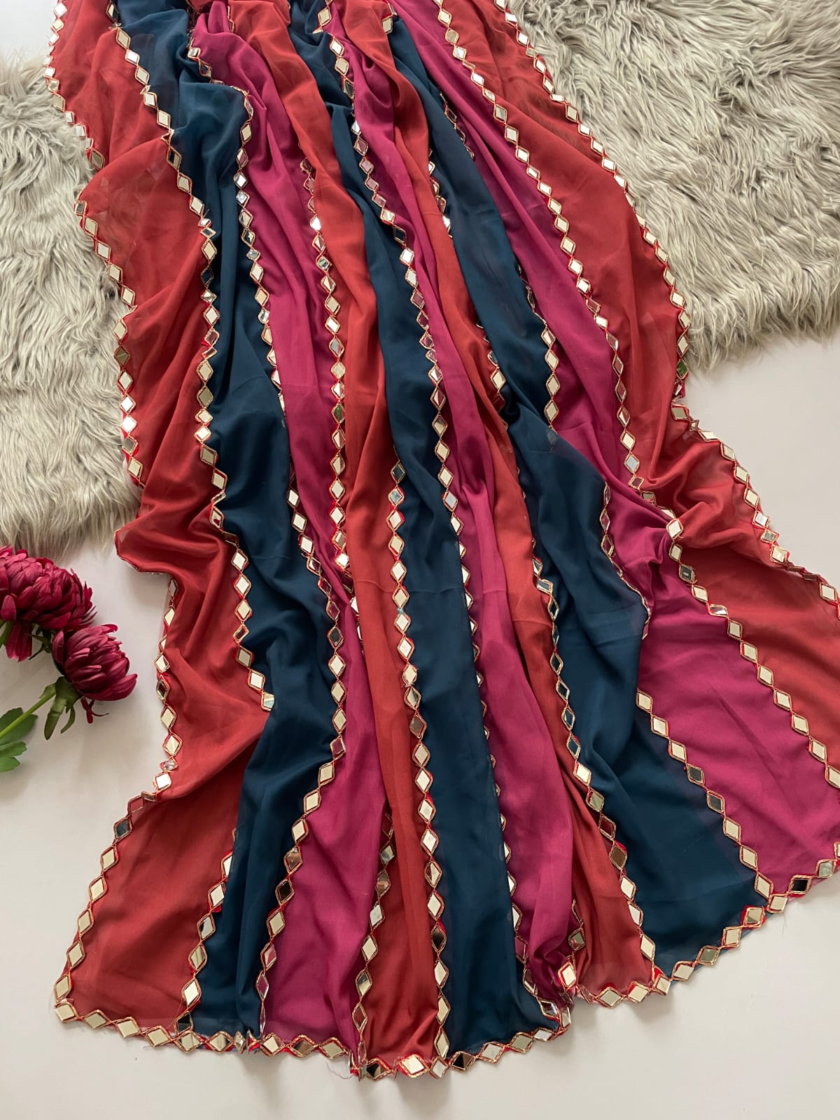 Faux Georgette Patta Print Lining Designer Saree (1)