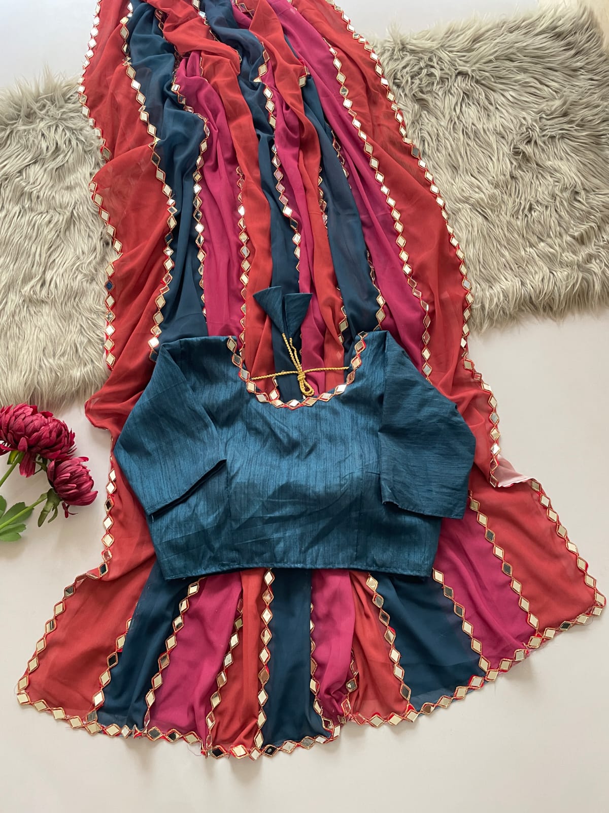 Faux Georgette Patta Print Lining Designer Saree (4)