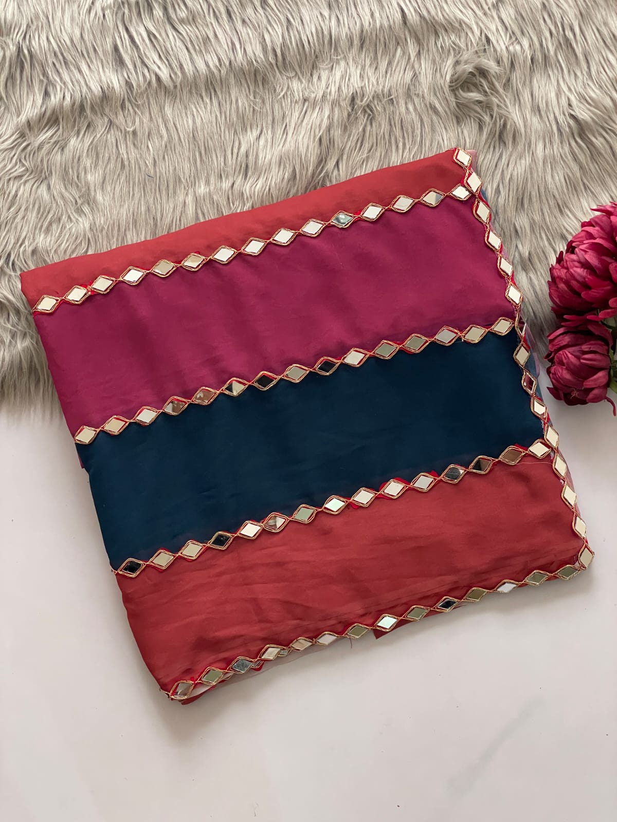 Faux Georgette Patta Print Lining Designer Saree (6)