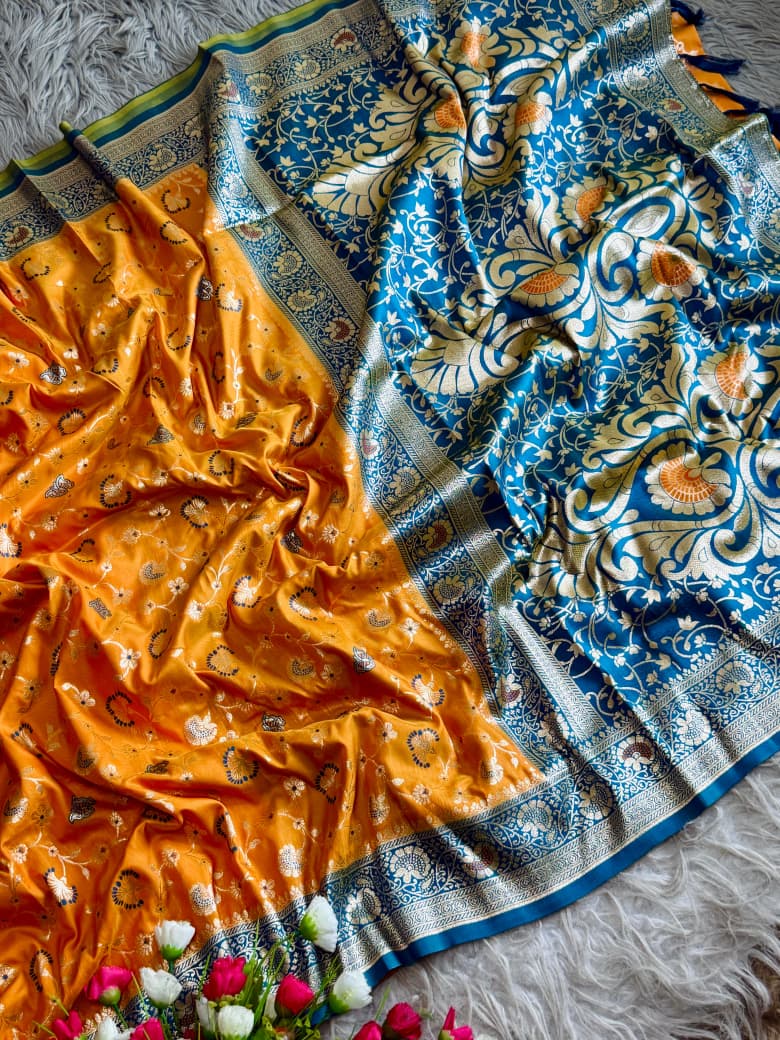 Floral Banarasi Zari Weaving Silk Saree Wholesale Price (13)