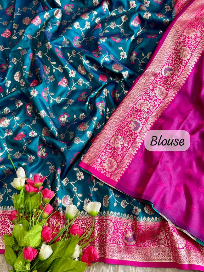 Floral Banarasi Zari Weaving Silk Saree Wholesale Price (14)