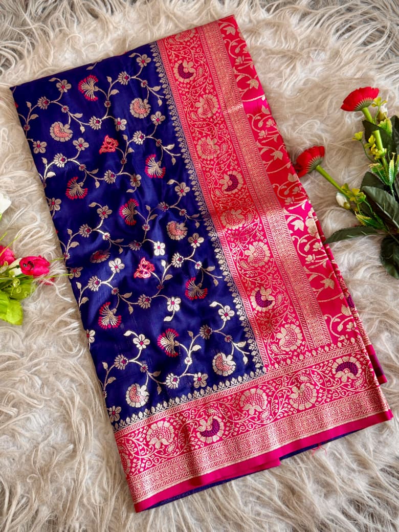 Floral Banarasi Zari Weaving Silk Saree Wholesale Price (15)