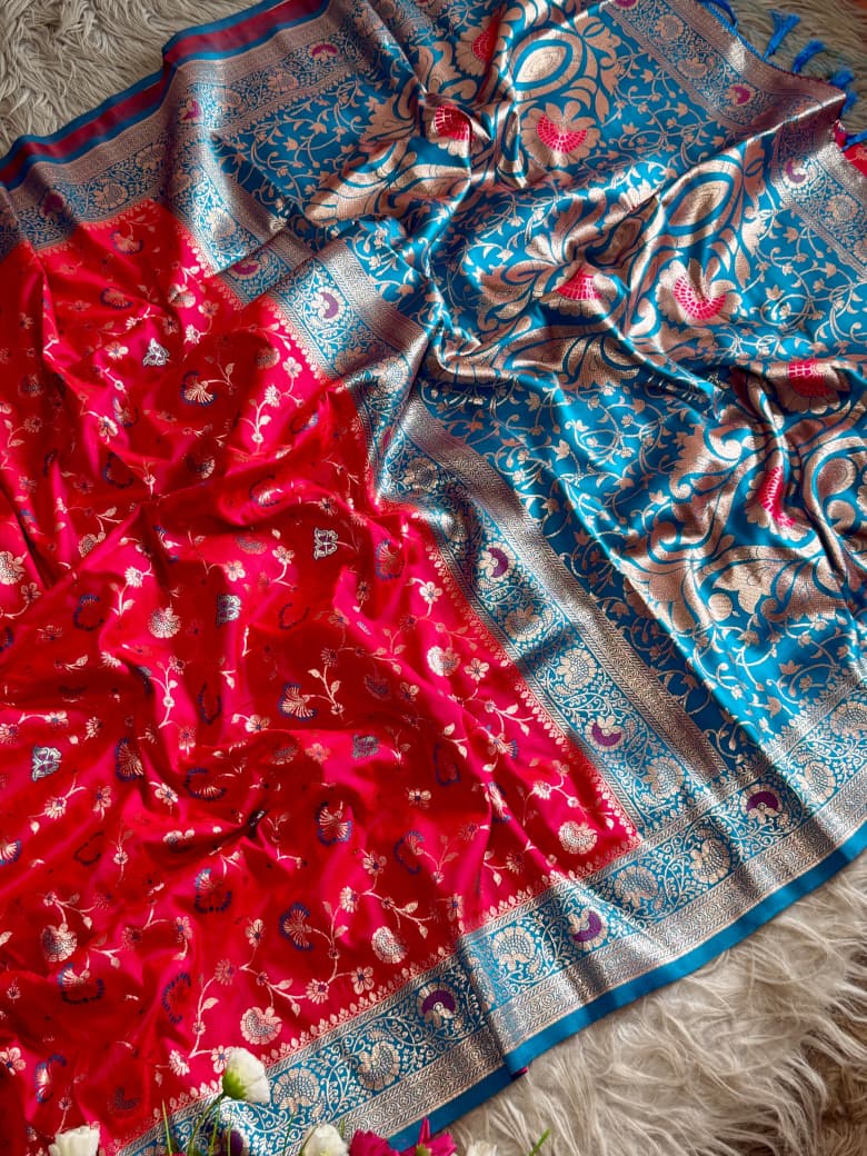 Floral Banarasi Zari Weaving Silk Saree Wholesale Price (17)