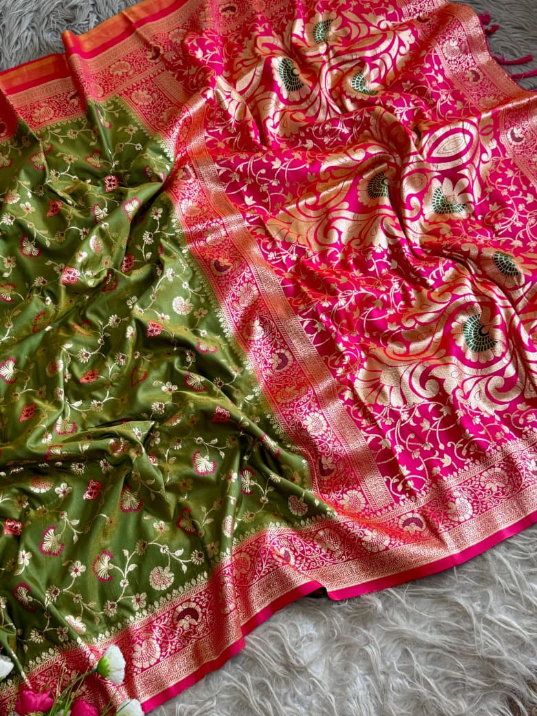 Floral Banarasi Zari Weaving Silk Saree Wholesale Price (2)