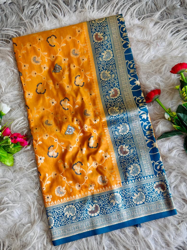 Floral Banarasi Zari Weaving Silk Saree Wholesale Price (4)