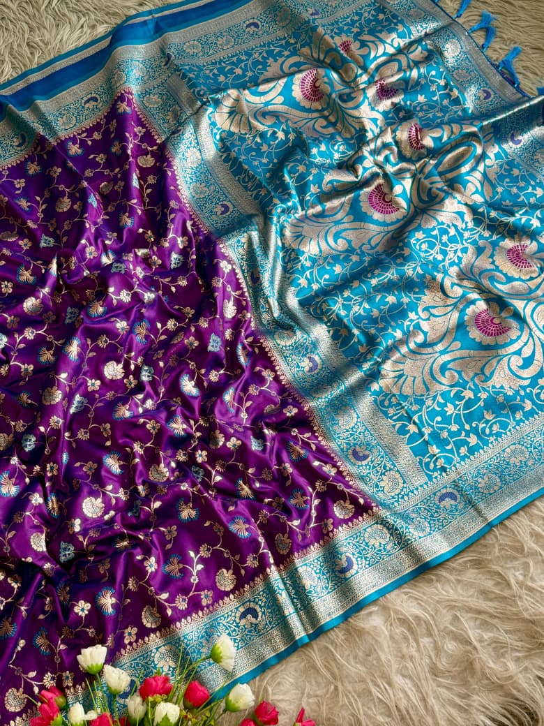 Floral Banarasi Zari Weaving Silk Saree Wholesale Price (7)