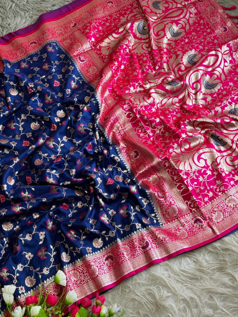Floral Banarasi Zari Weaving Silk Saree Wholesale Price (9)