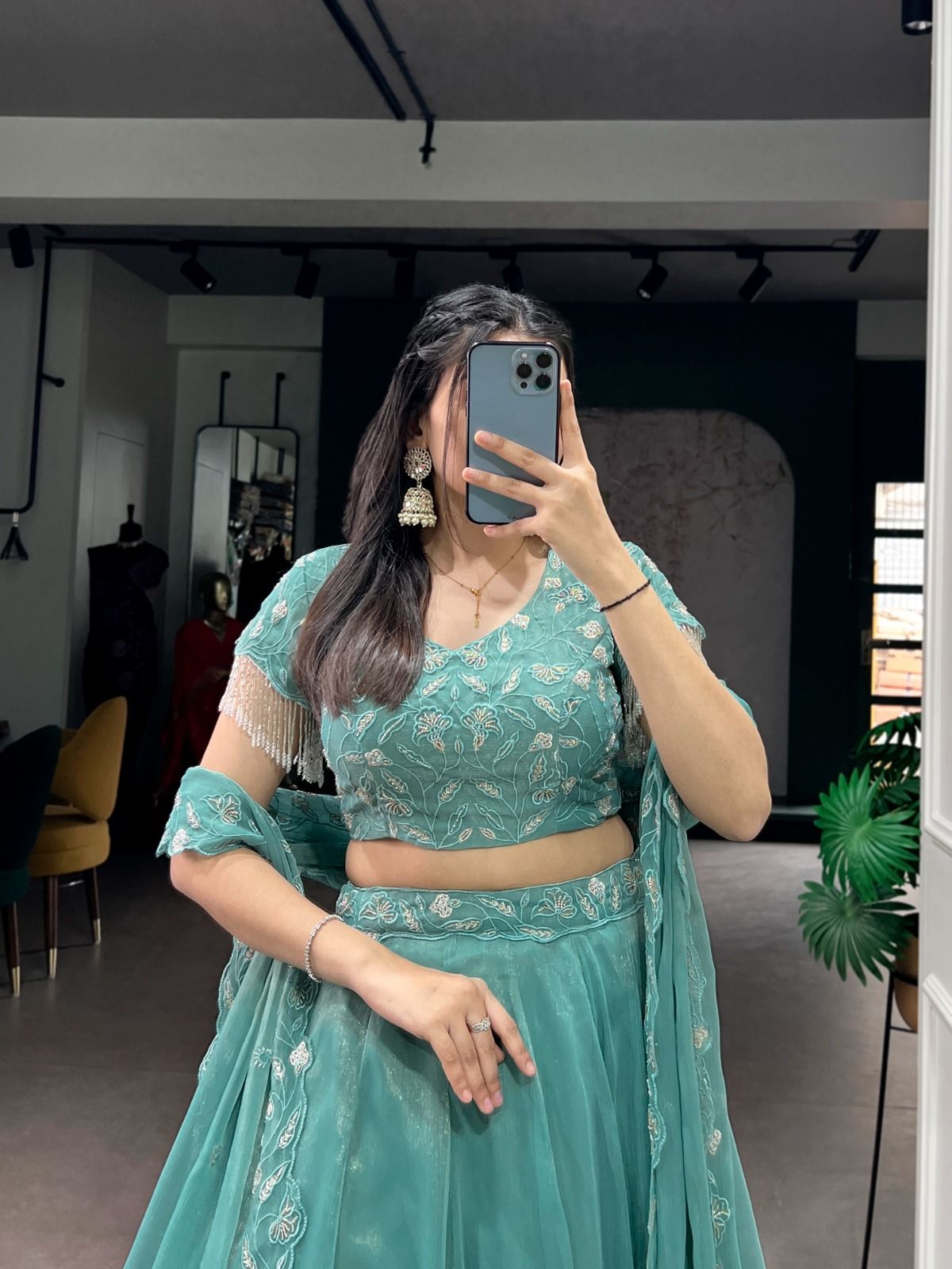 Gold Coin Beads & Thread Embroidery Work Lehenga Collection (1)