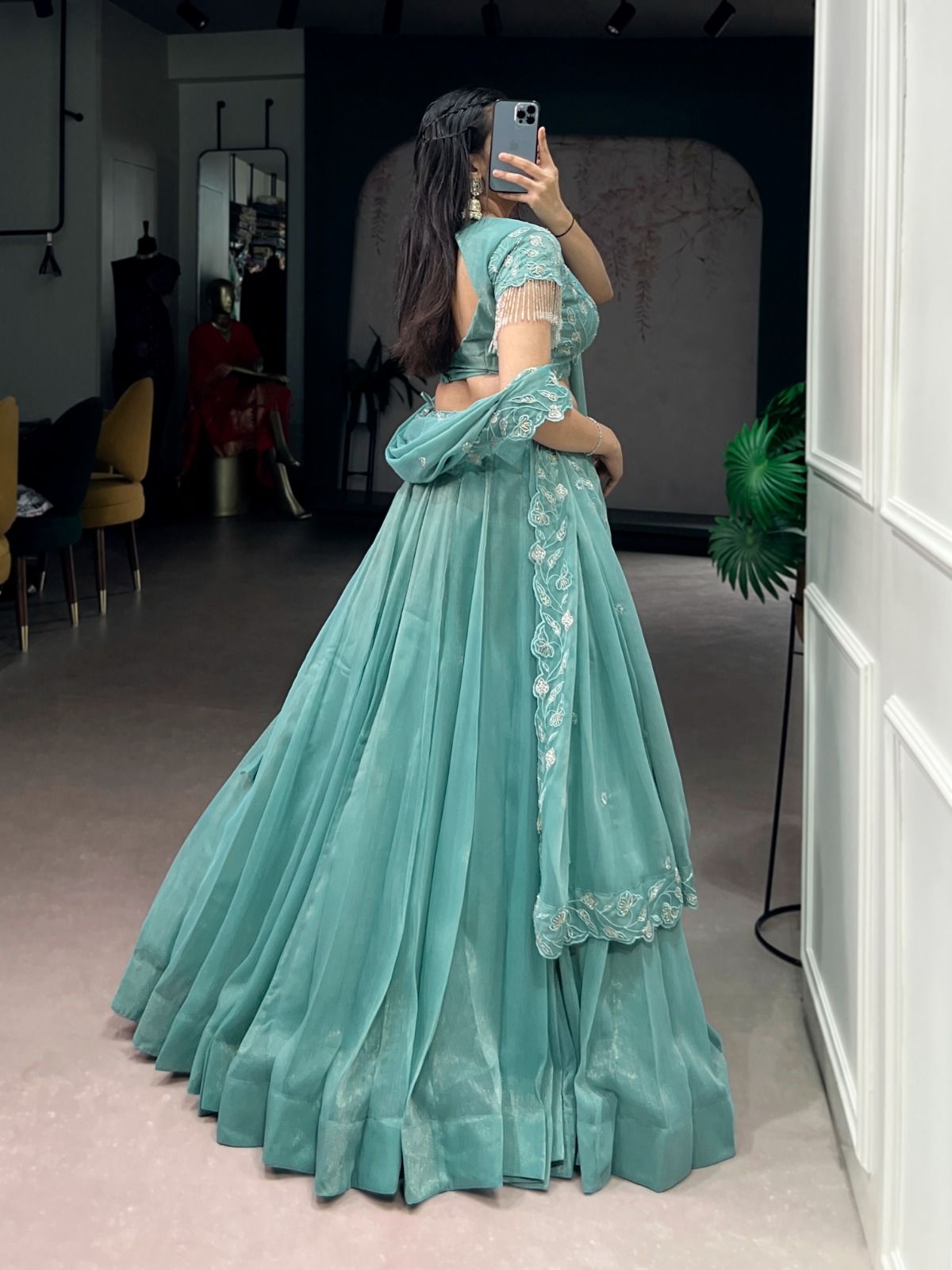 Gold Coin Beads & Thread Embroidery Work Lehenga Collection (3)