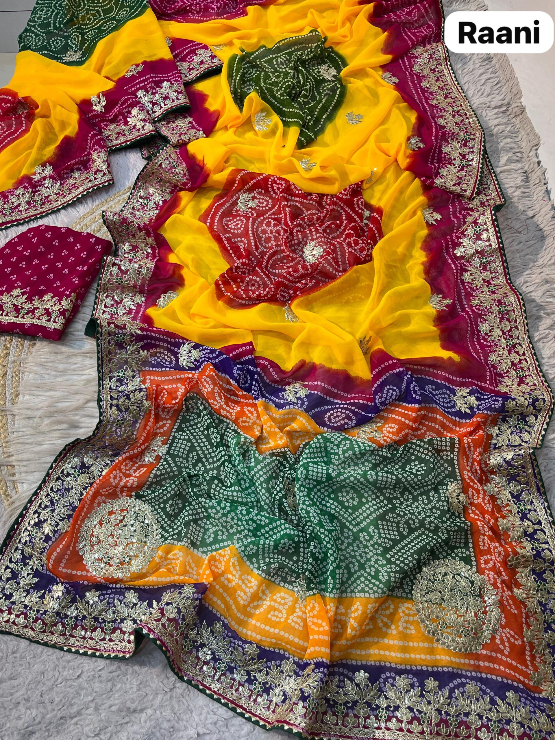 Beautiful Soft CC Georgette Bandhej Saree (1)