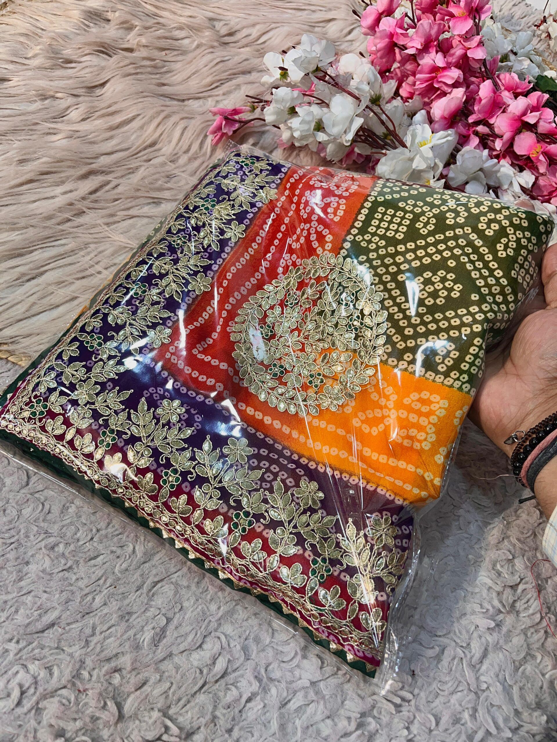 Beautiful Soft CC Georgette Bandhej Saree (2)