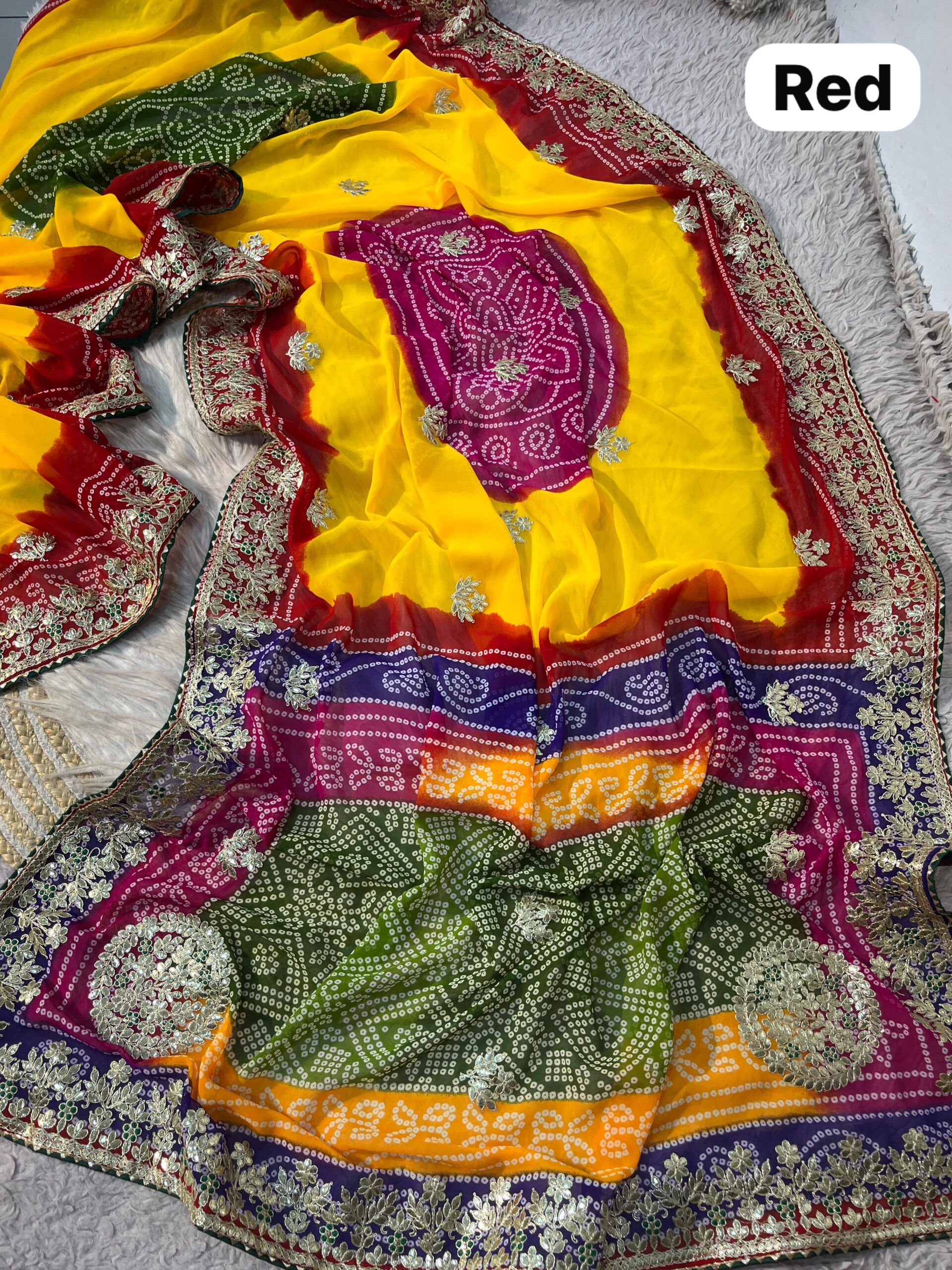 Beautiful Soft CC Georgette Bandhej Saree (4)