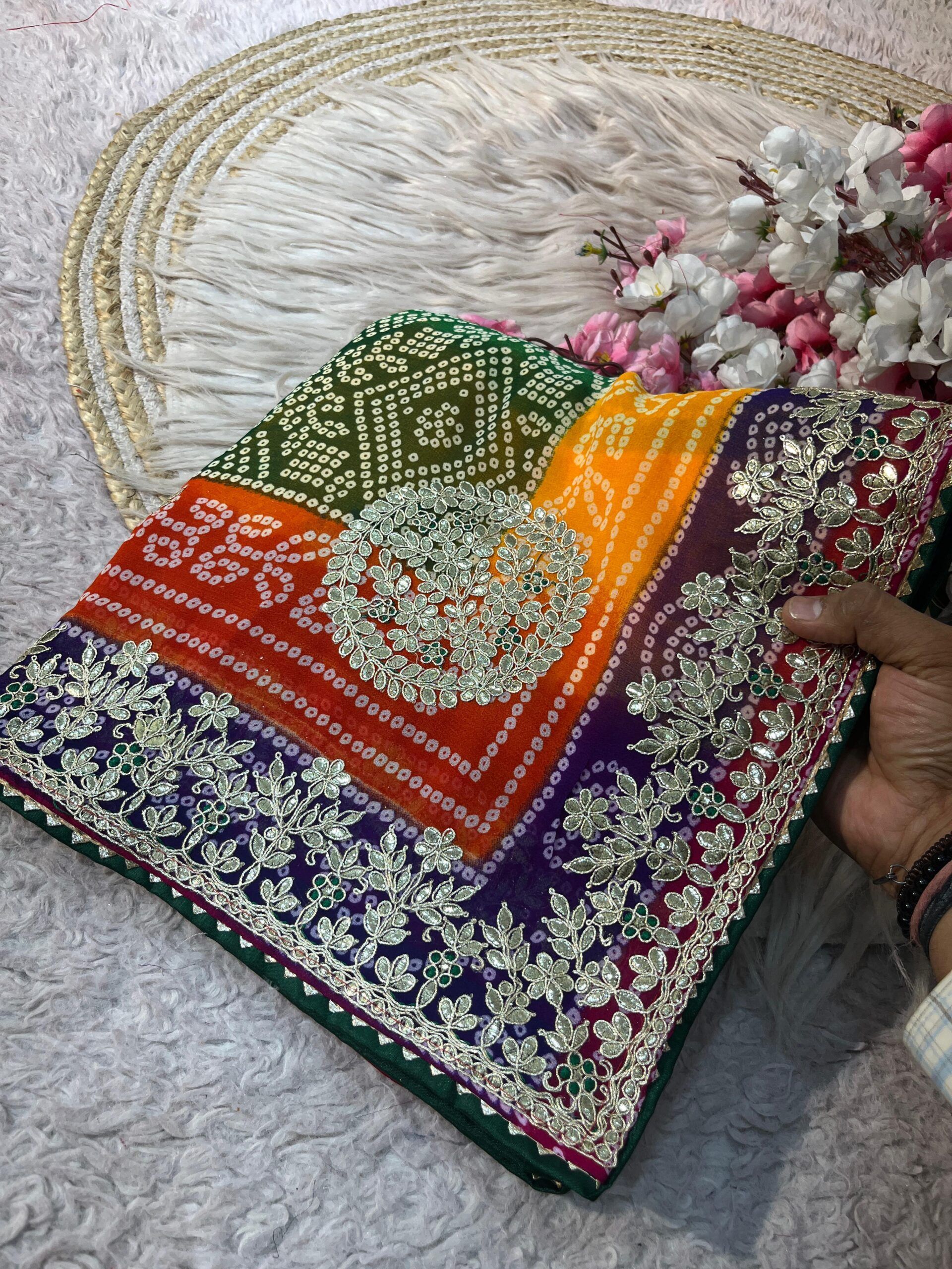 Beautiful Soft CC Georgette Bandhej Saree (7)