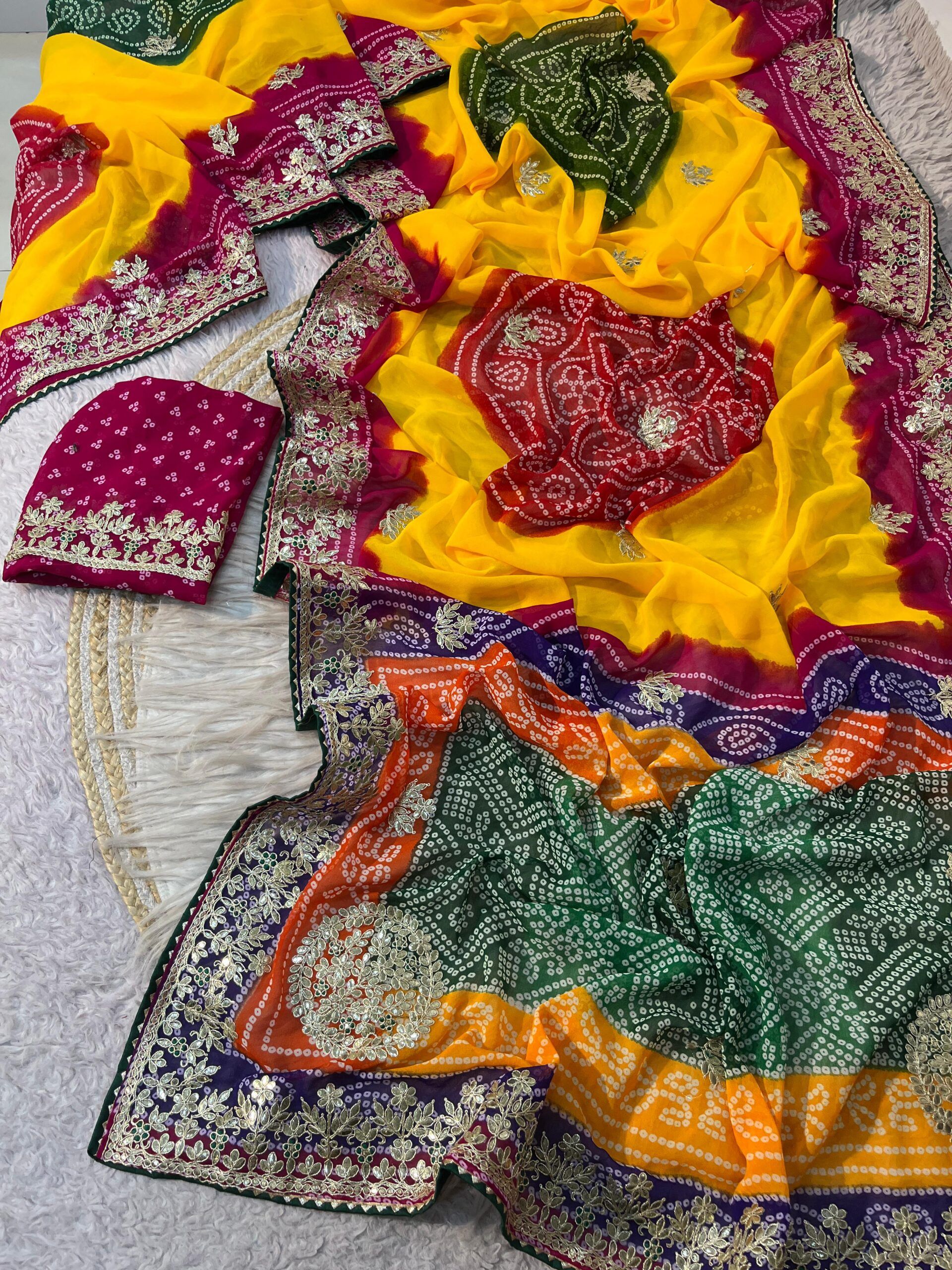 Beautiful Soft CC Georgette Bandhej Saree (8)