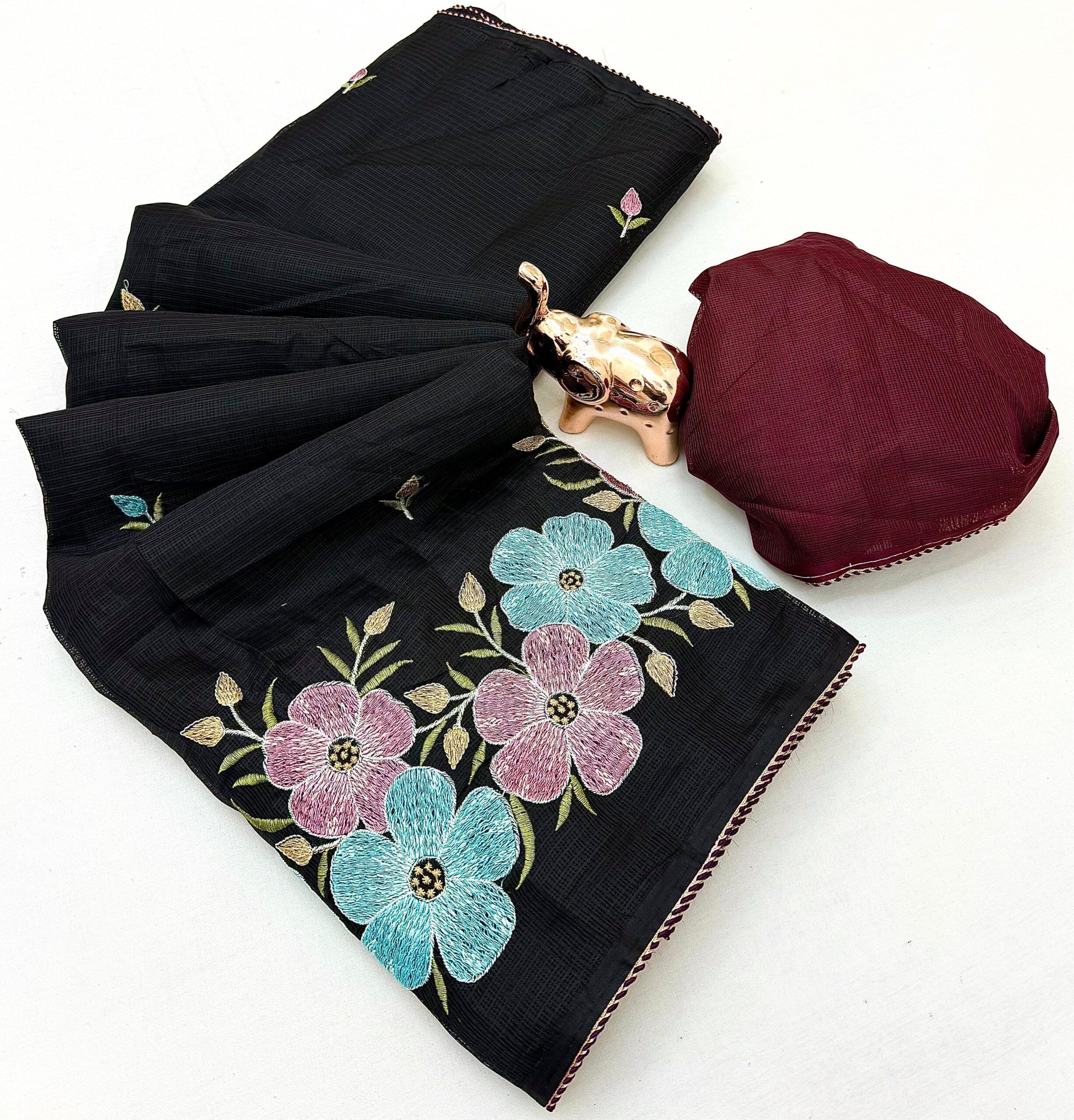 Premium Kota with floral Embroidery Work saree Wholesale Price (1)