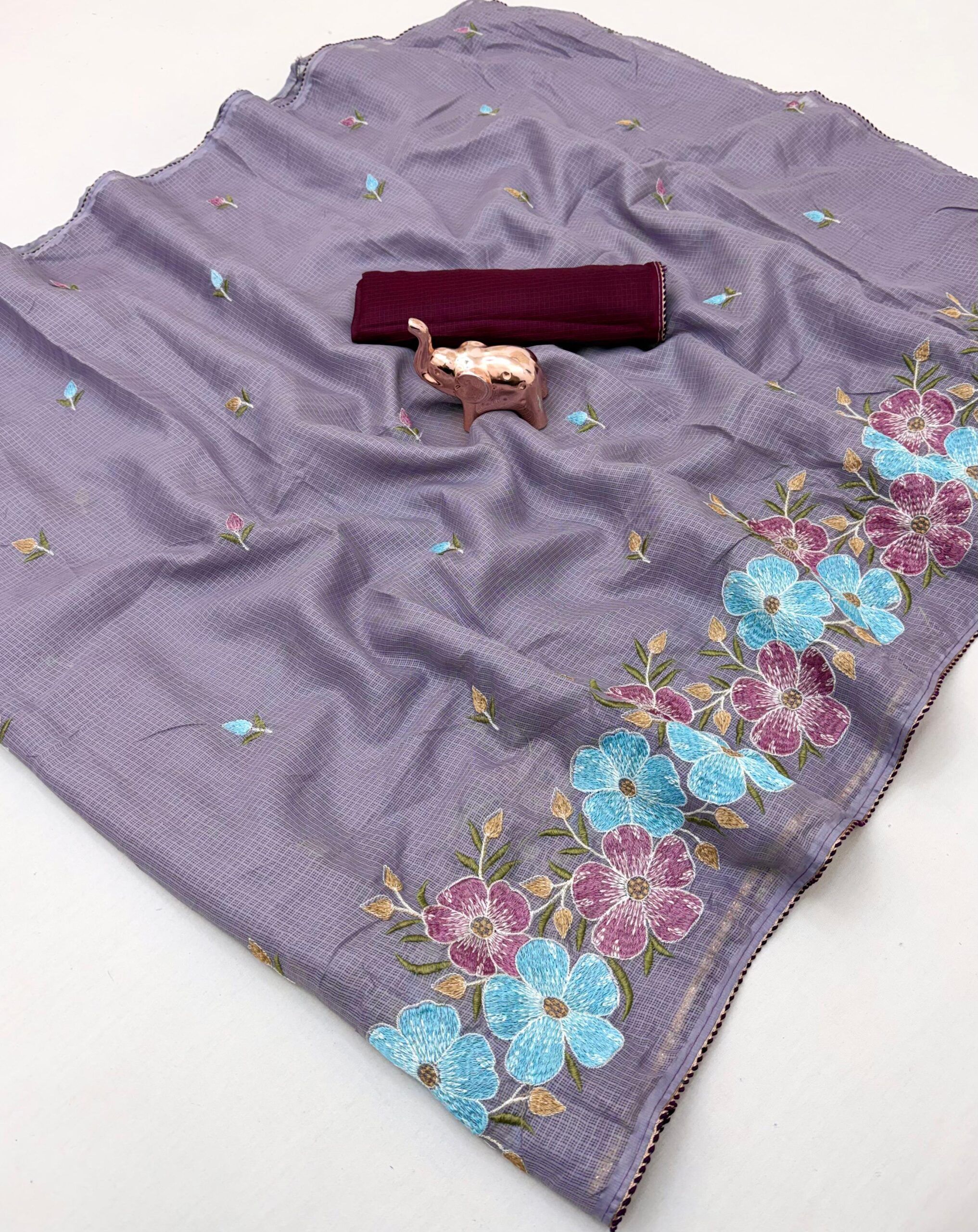 Premium Kota with floral Embroidery Work saree Wholesale Price (10)