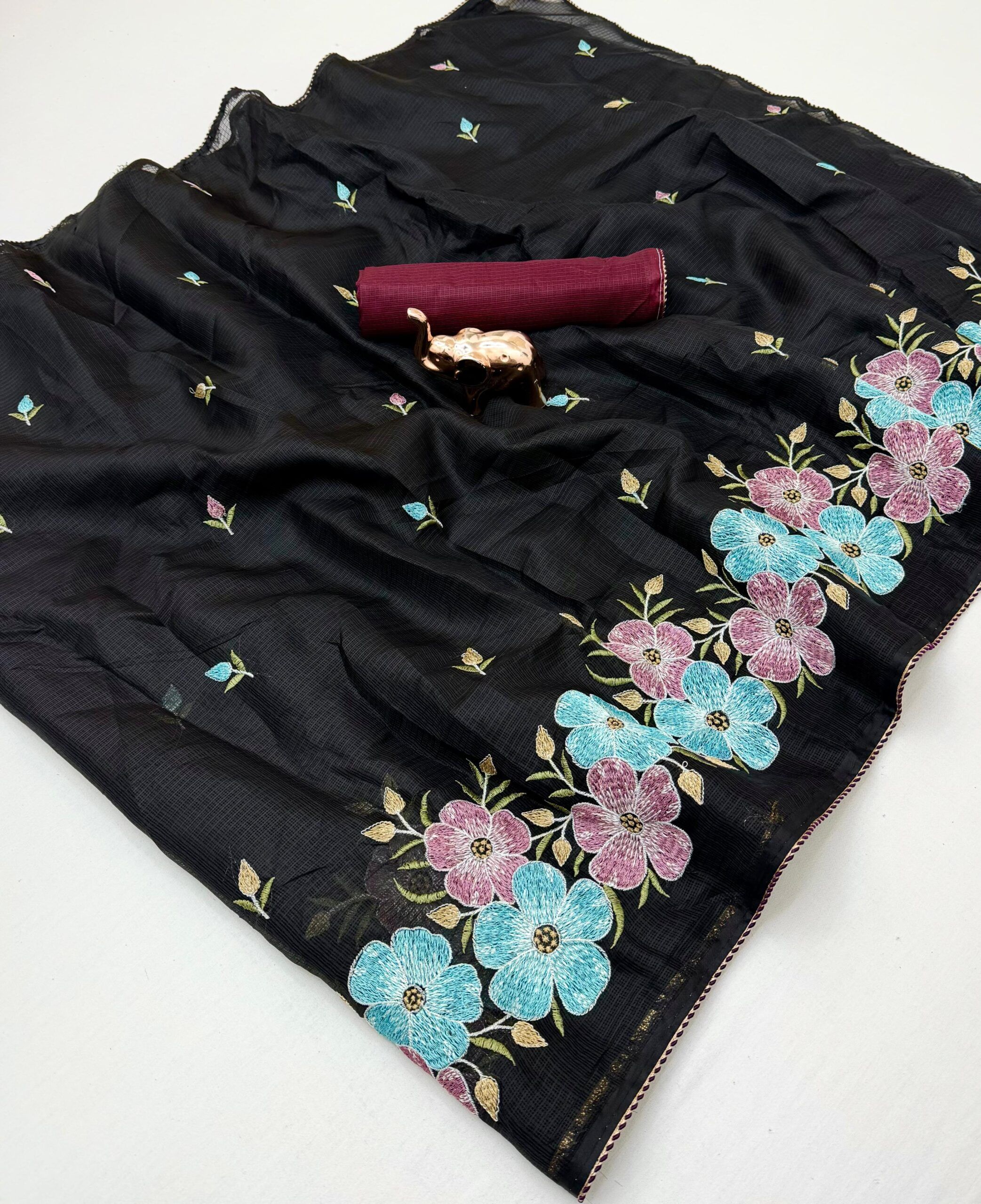 Premium Kota with floral Embroidery Work saree Wholesale Price (11)
