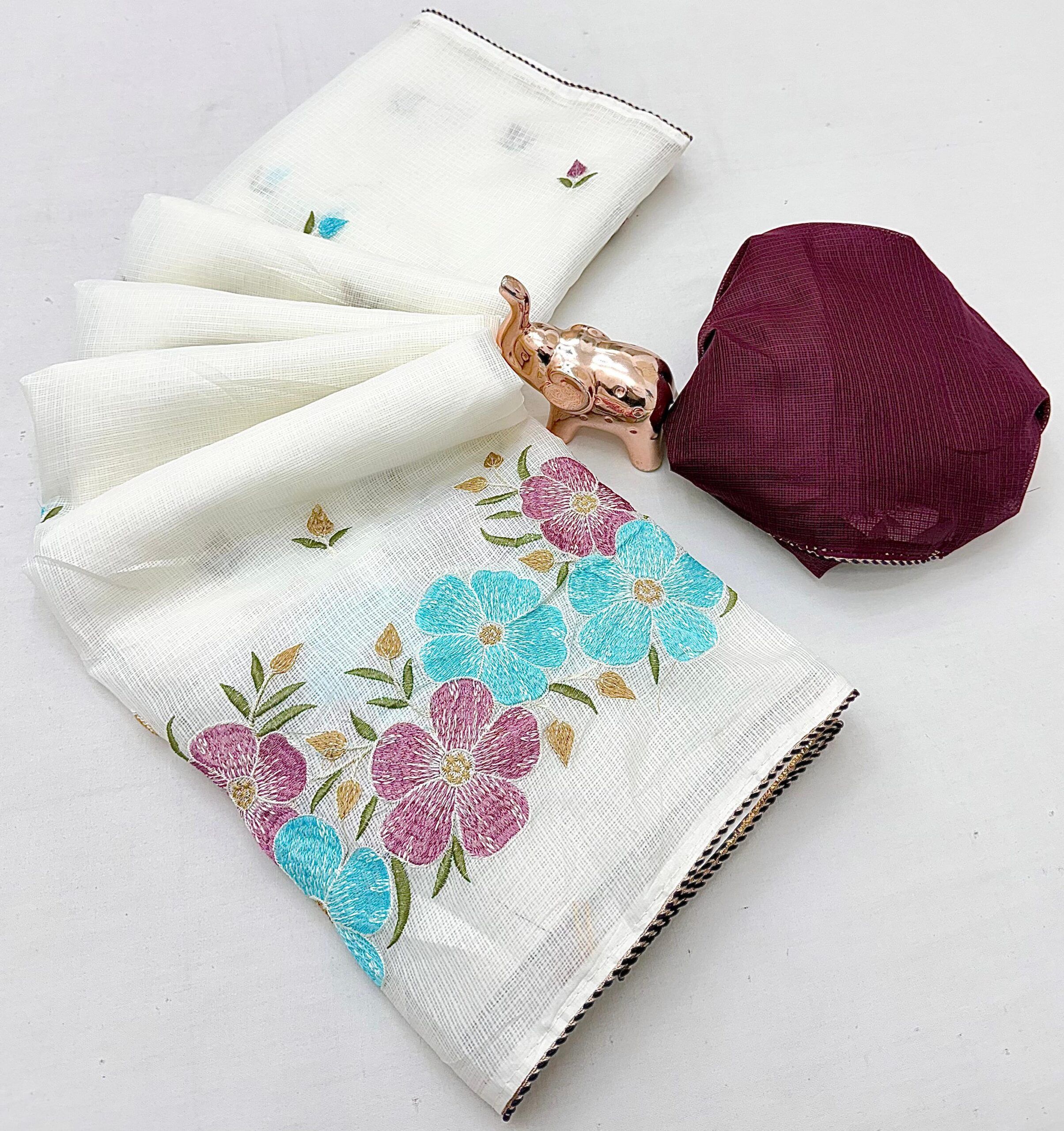 Premium Kota with floral Embroidery Work saree Wholesale Price (8)