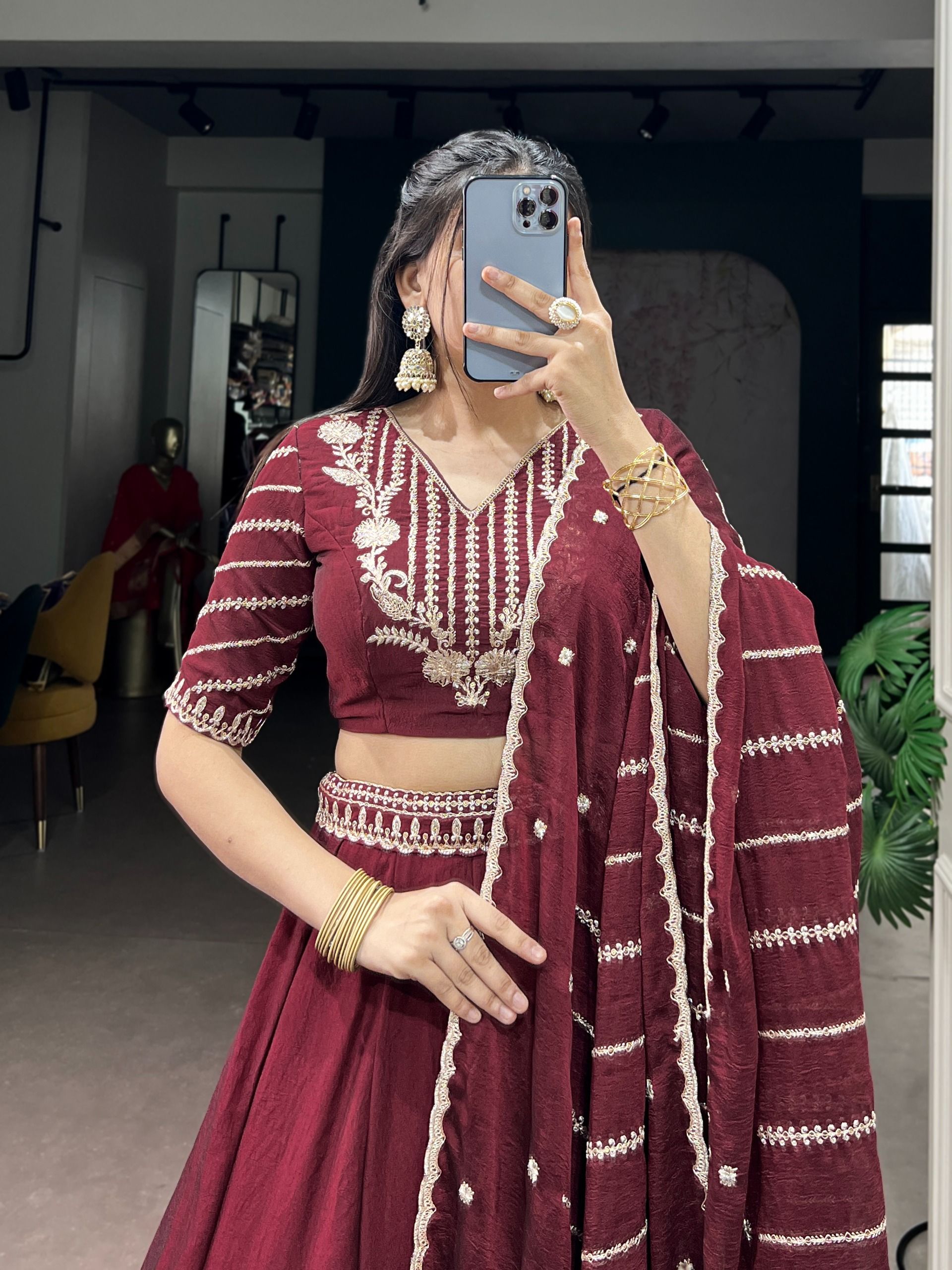 Rangoli Crush Thread Embroidery Work Lehenga Collection (4)