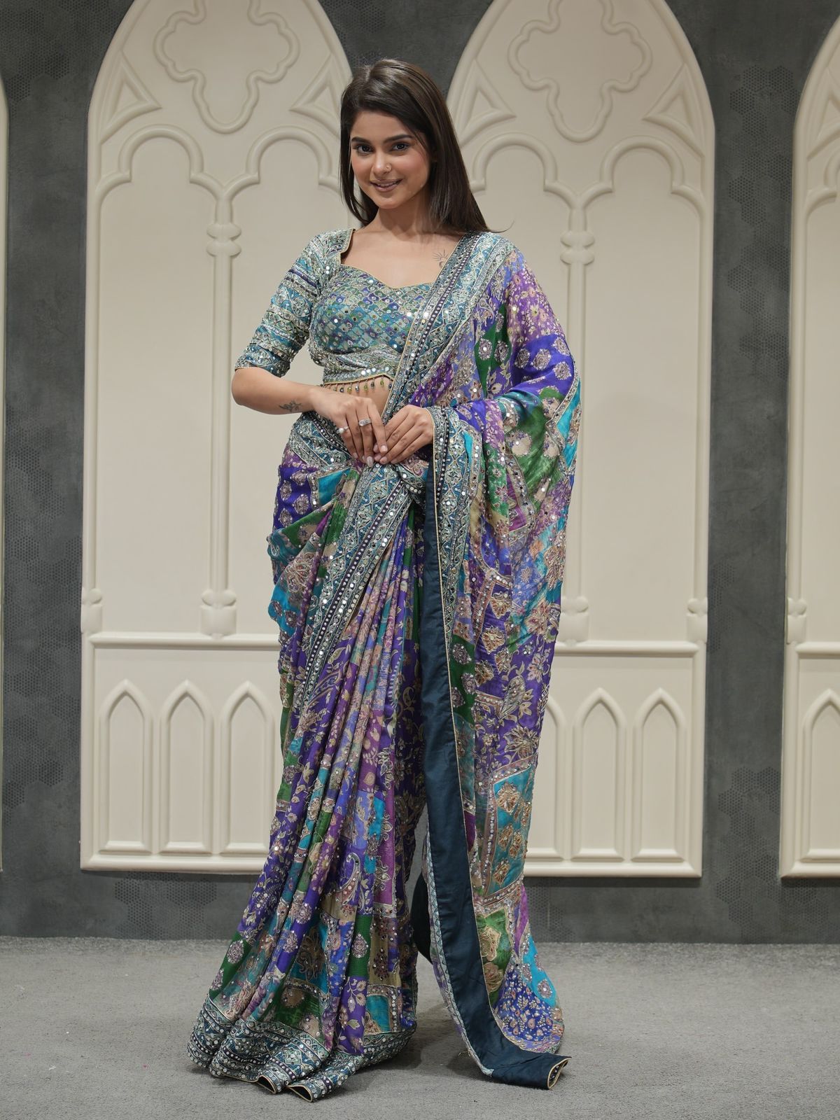 Soft Chinnon With Beautiful Print Saree (11)