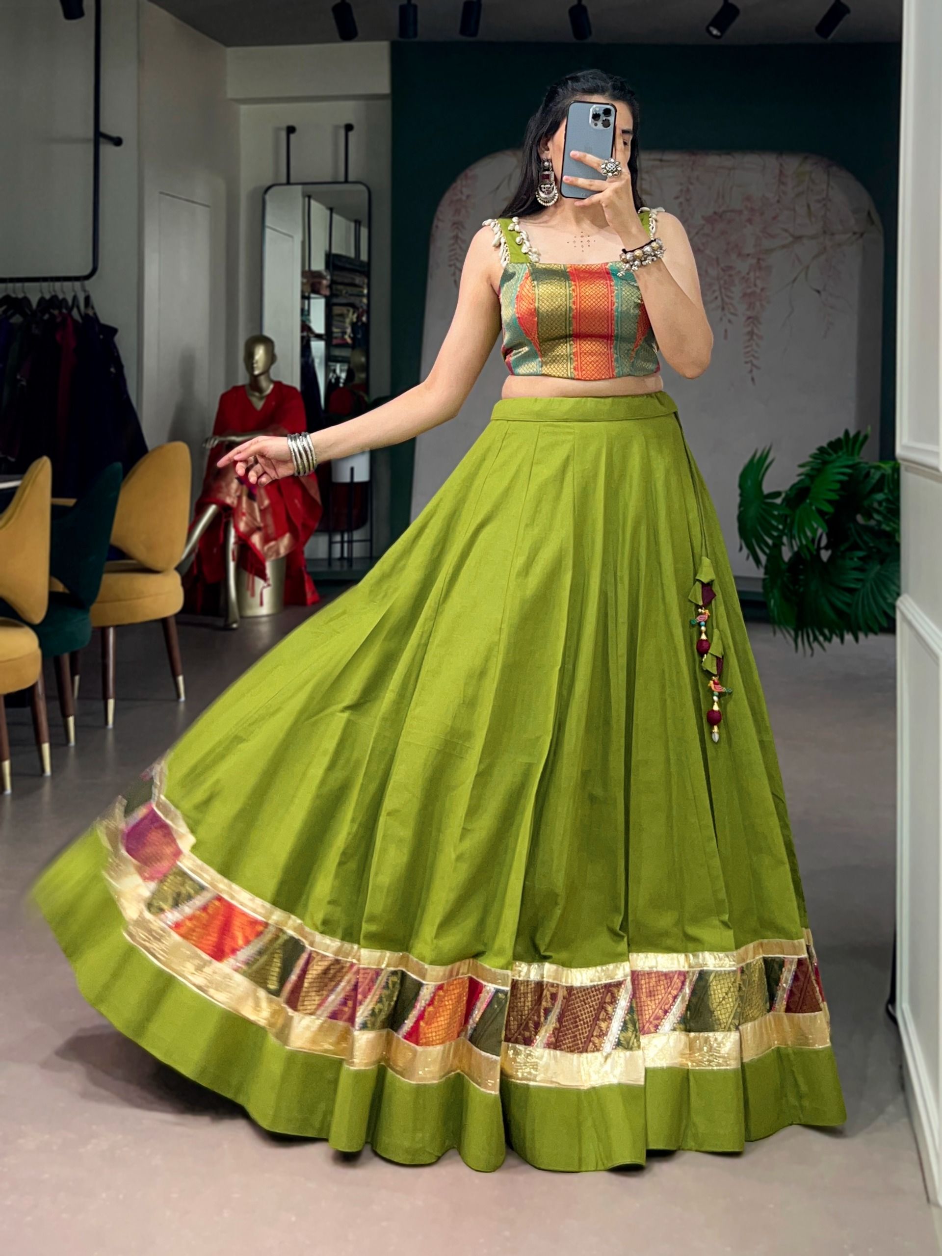 Cotton With Zari Weaving Navratri Lehenga (1)
