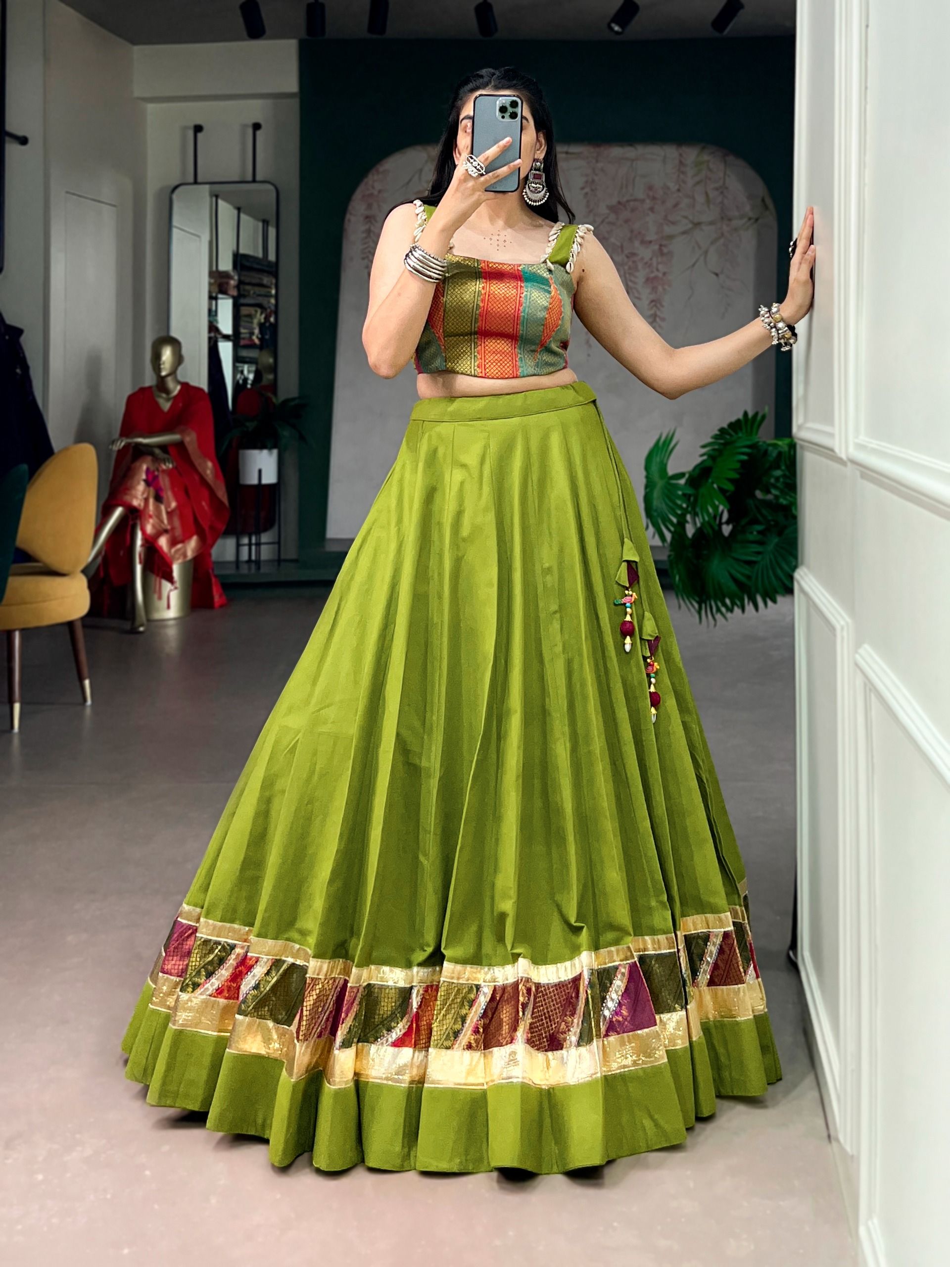 Cotton With Zari Weaving Navratri Lehenga (2)