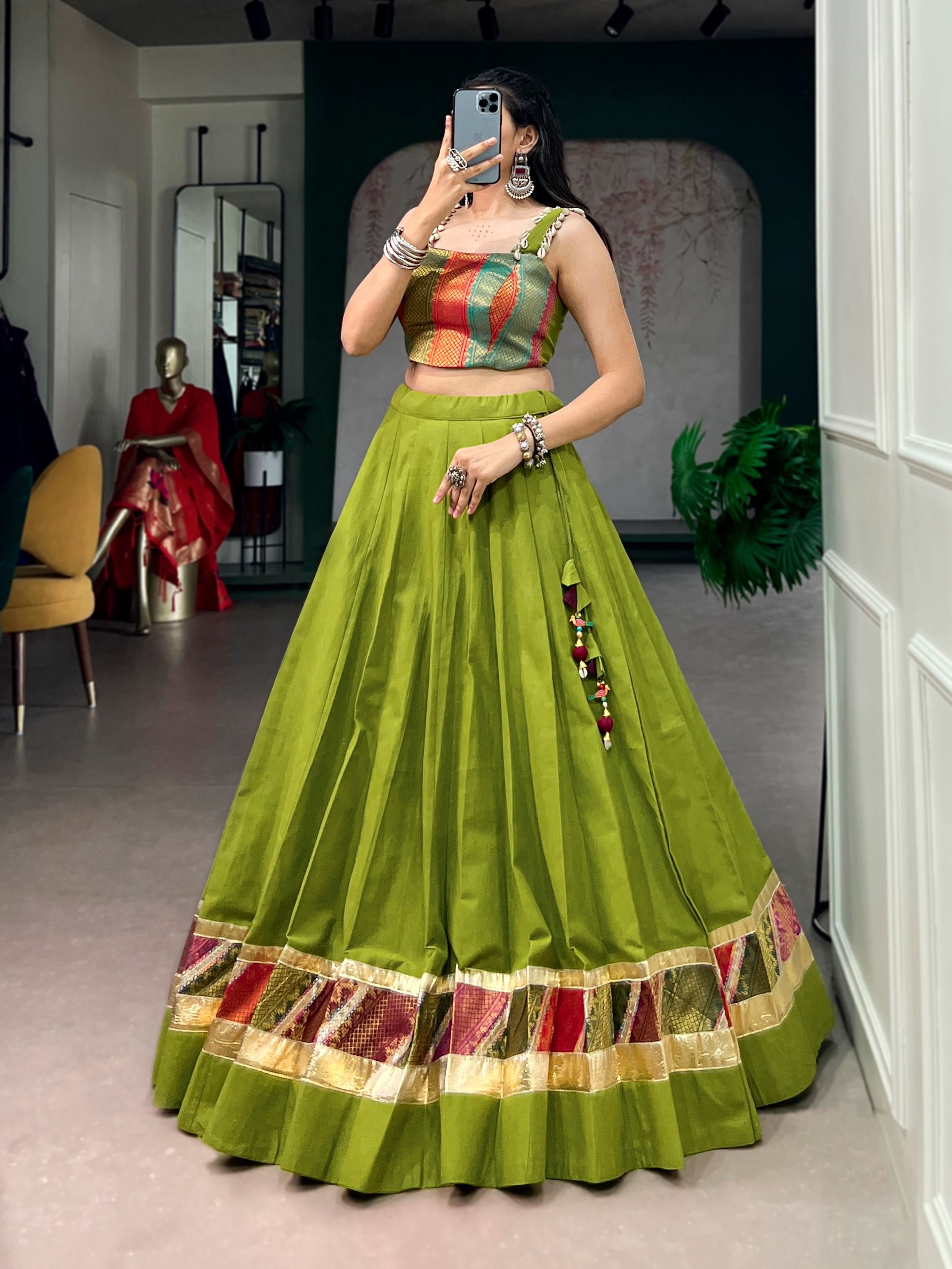Cotton With Zari Weaving Navratri Lehenga (3)