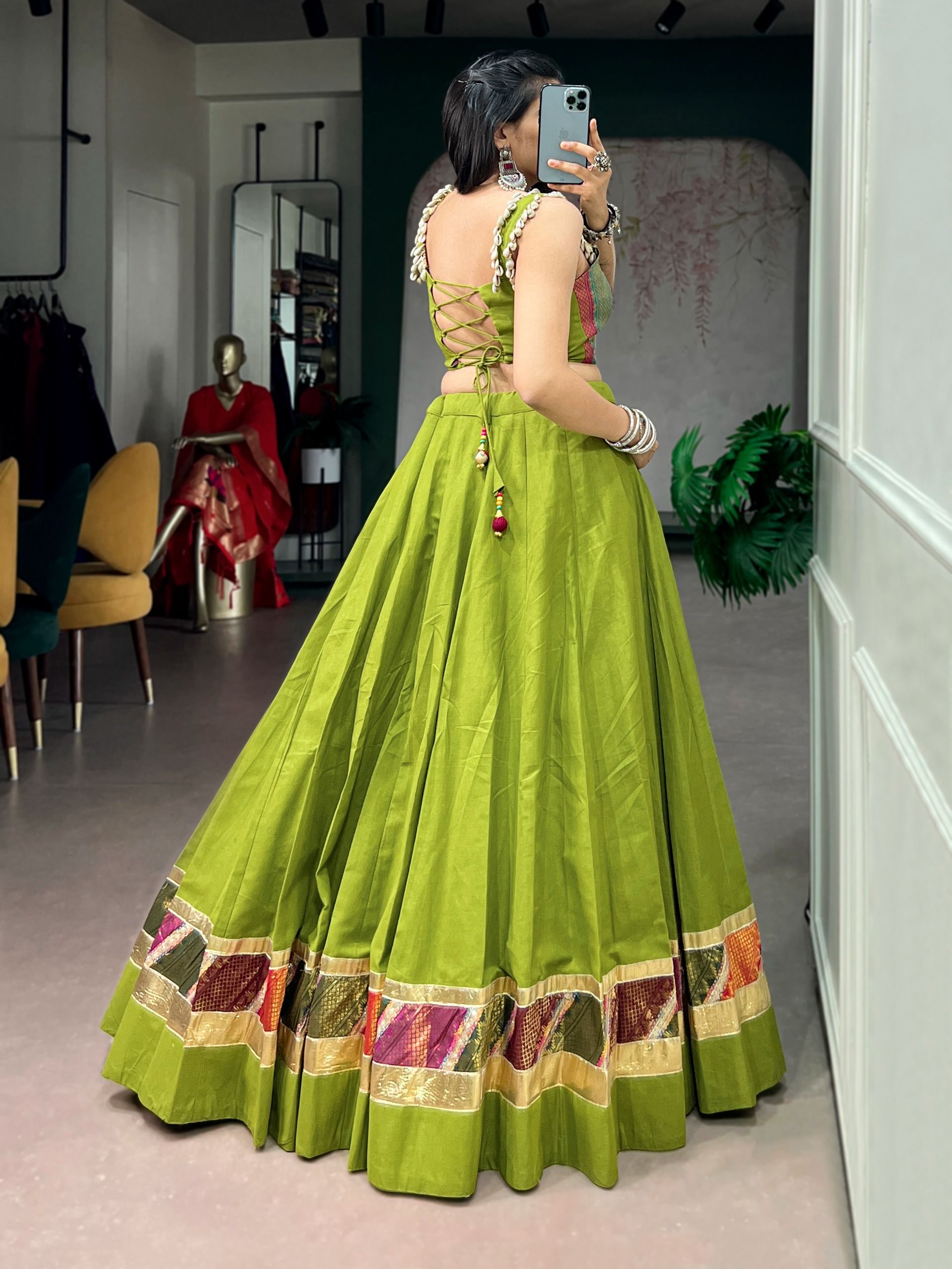 Cotton With Zari Weaving Navratri Lehenga (4)