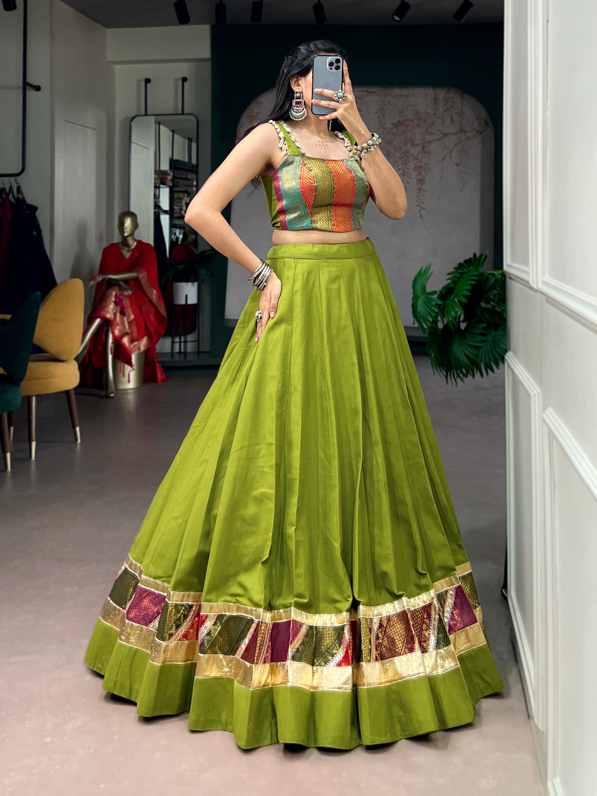 Cotton With Zari Weaving Navratri Lehenga (5)