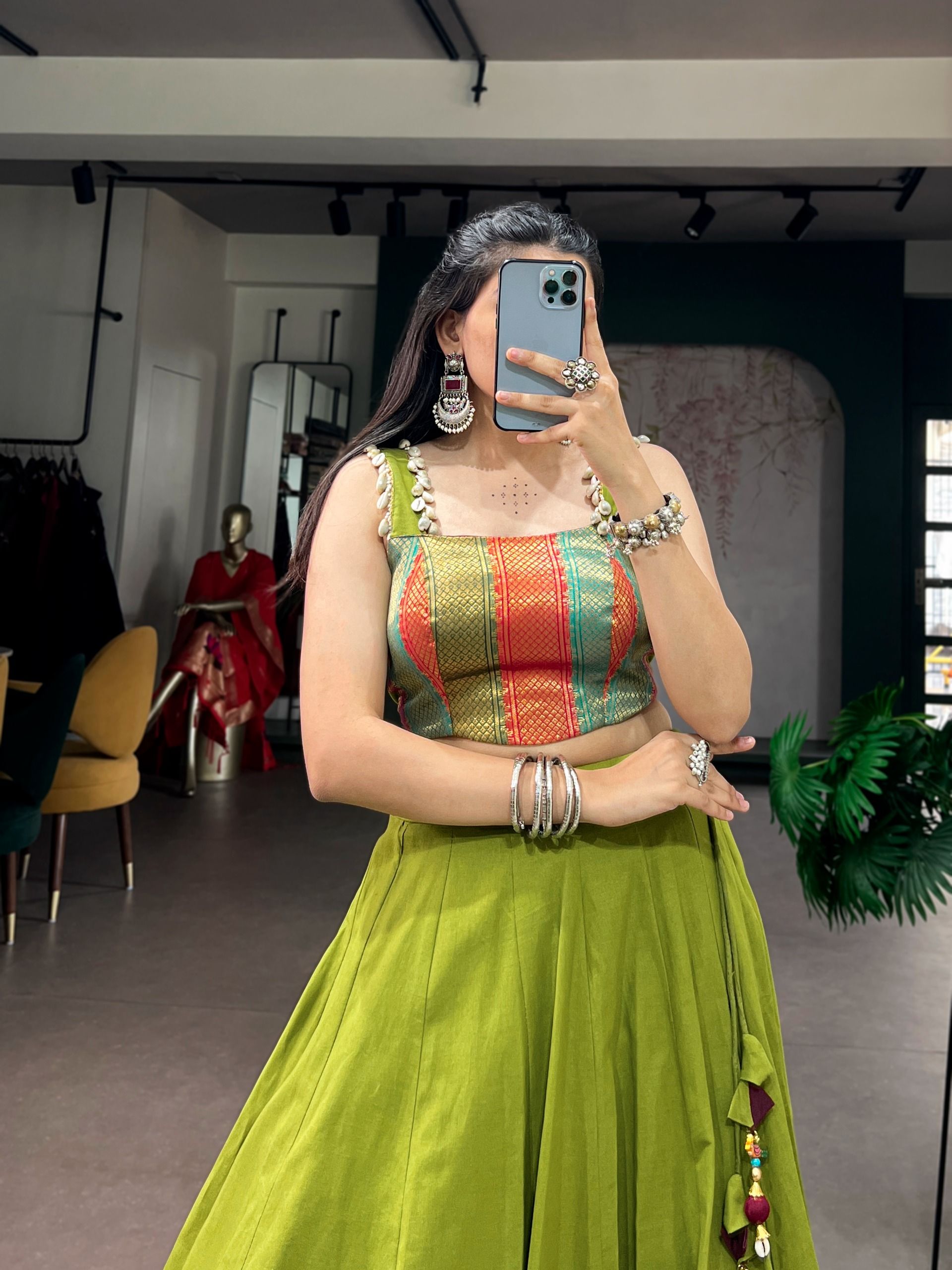 Cotton With Zari Weaving Navratri Lehenga (6)