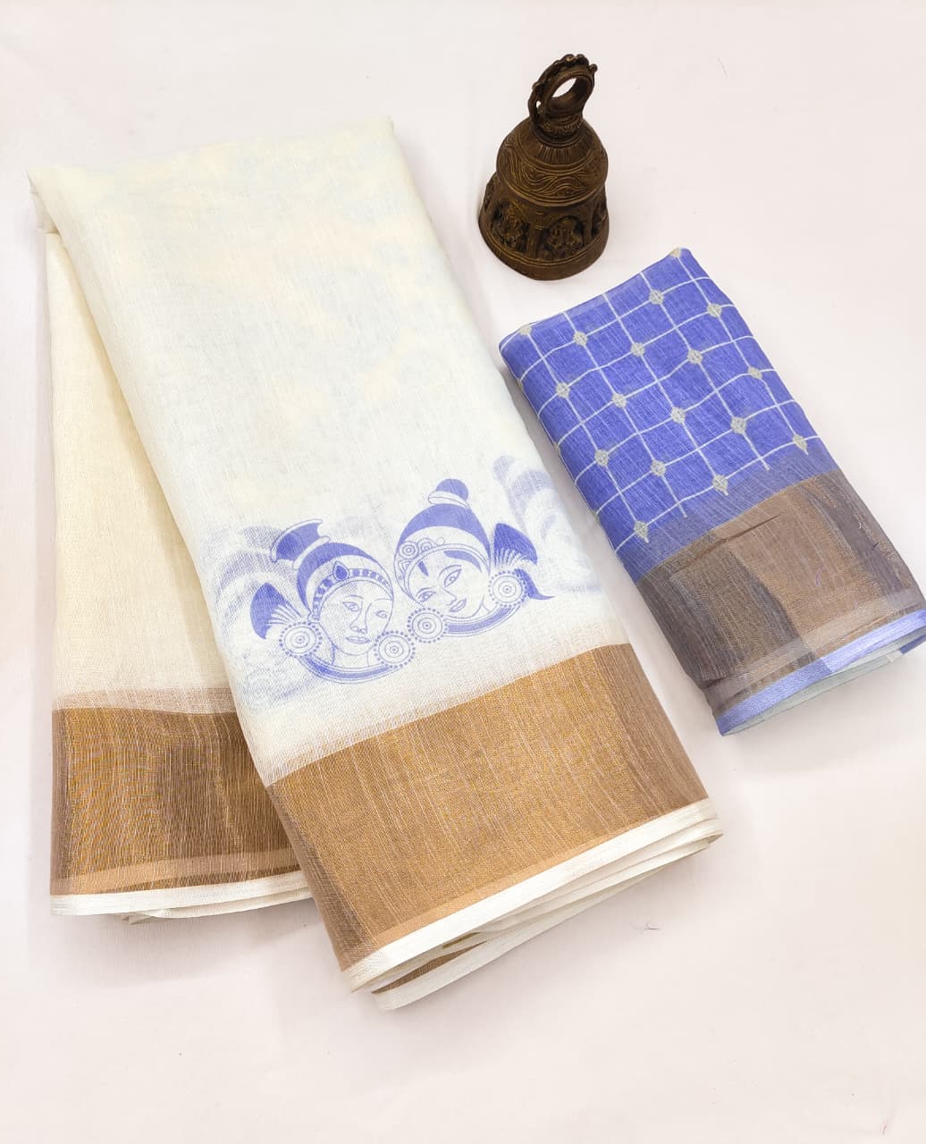Off White Linen Saree With Golden Zari Border Onam Saree Wholesale Price (2)