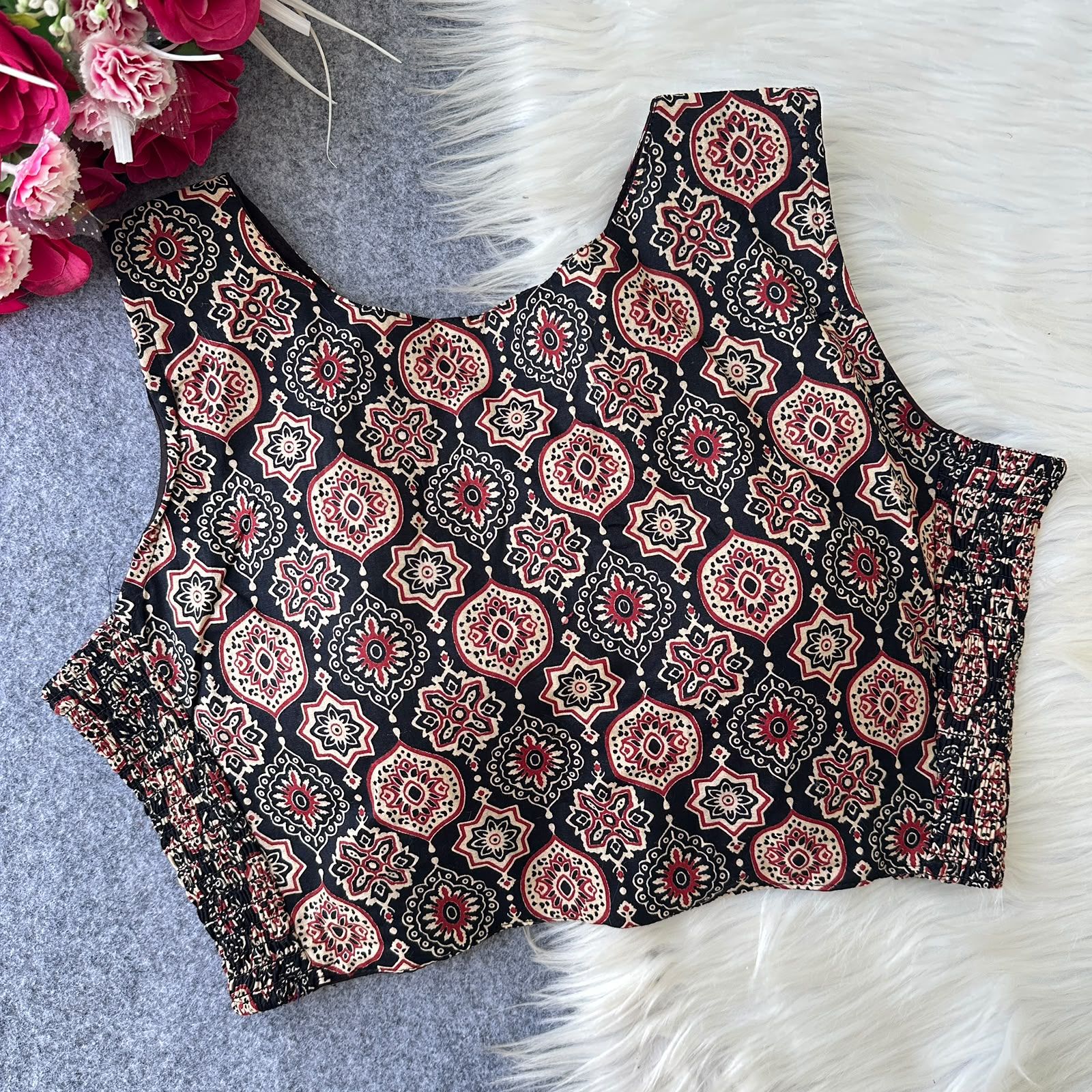 Pure Ajrakh HandBlock Cotton Readymade blouse Wholesale Price (1)