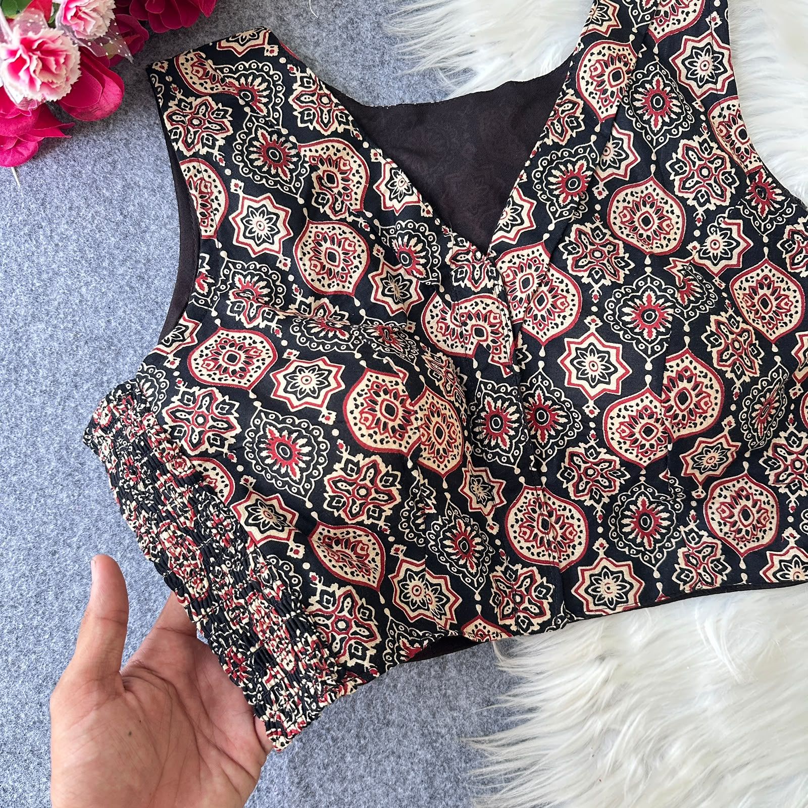 Pure Ajrakh HandBlock Cotton Readymade blouse Wholesale Price (2)