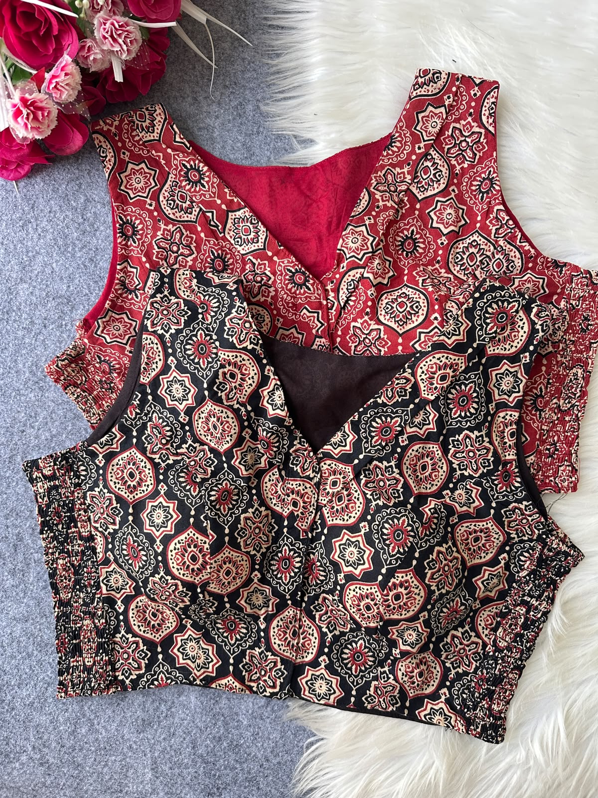 Pure Ajrakh HandBlock Cotton Readymade blouse Wholesale Price (3)